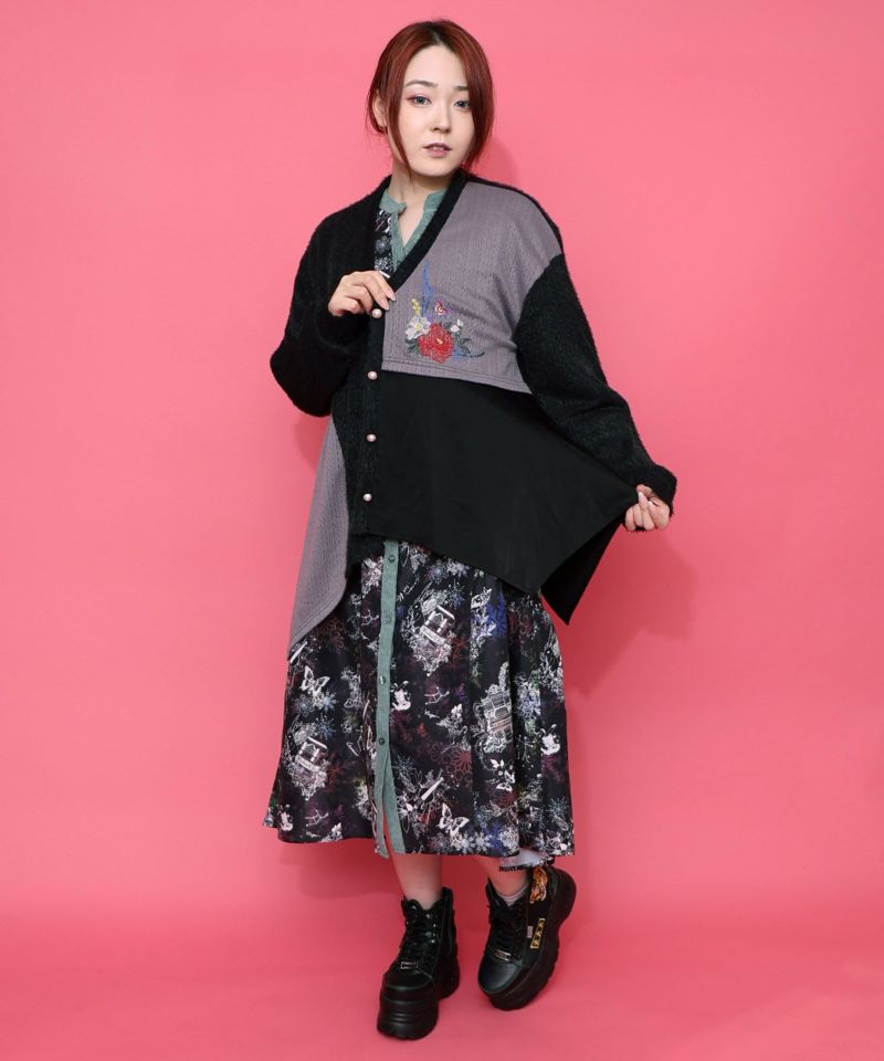 3素材ミックス花×蝶刺繍カーディガン-2