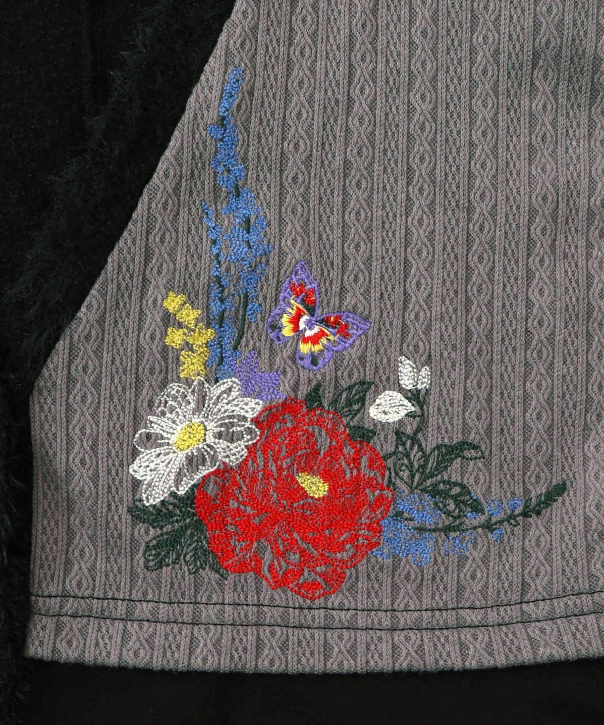 3素材ミックス花×蝶刺繍カーディガン-11