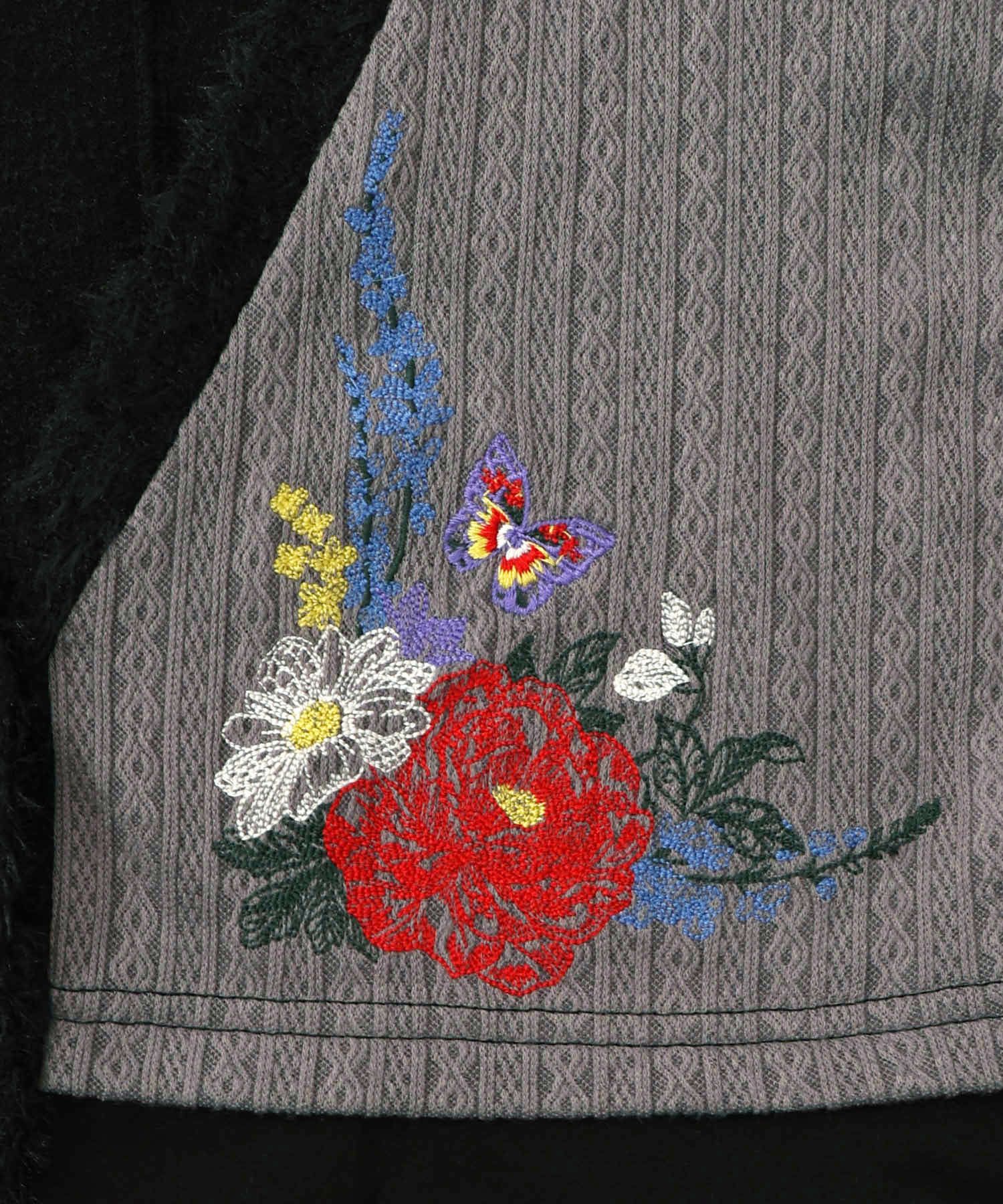 3素材ミックス花×蝶刺繍カーディガン-11