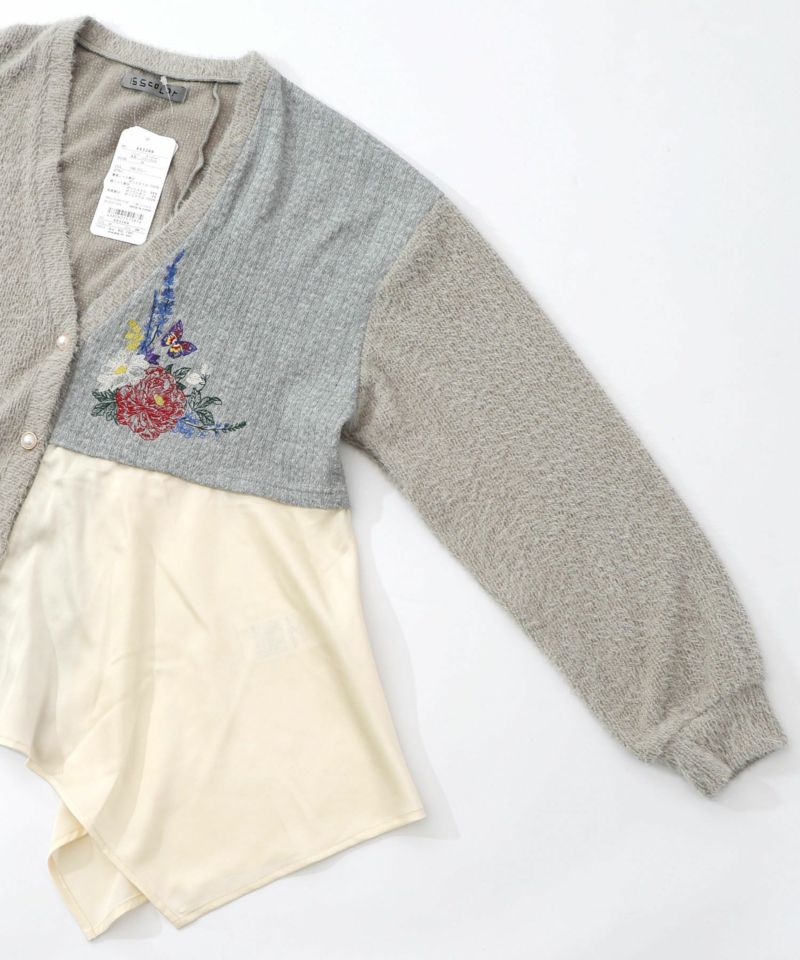 3素材ミックス花×蝶刺繍カーディガン-13