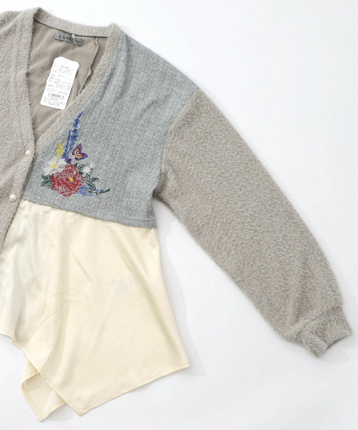 3素材ミックス花×蝶刺繍カーディガン-13