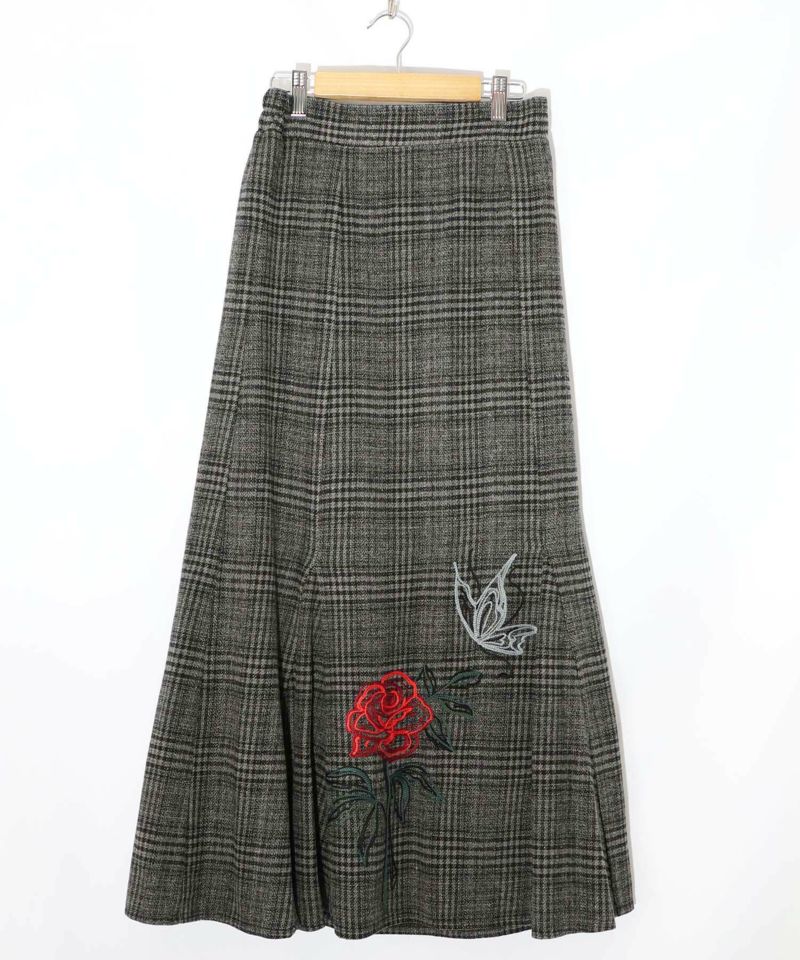 バラ×蝶刺繍起毛 チェックマーメイドスカート-8