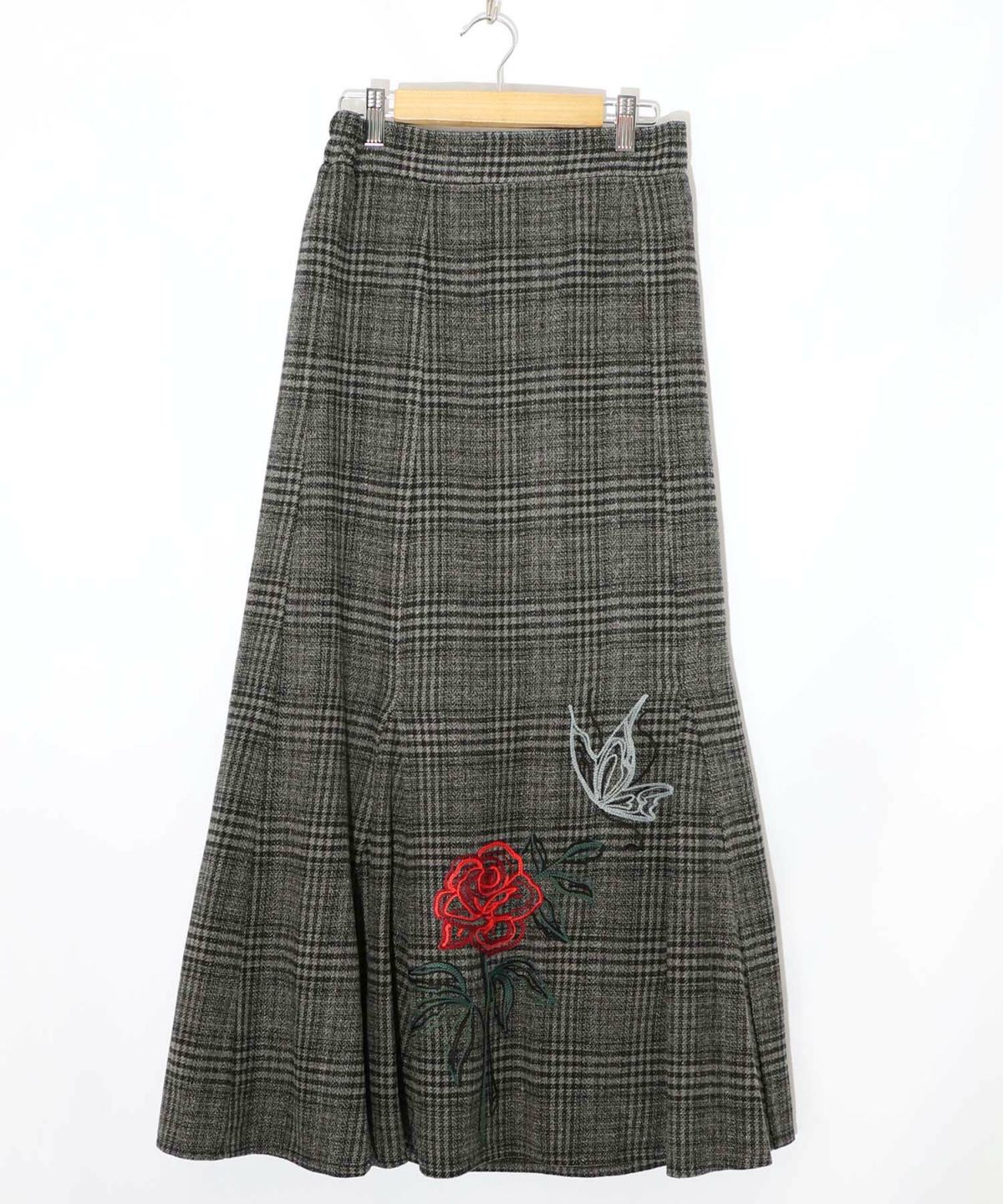 バラ×蝶刺繍起毛 チェックマーメイドスカート-8