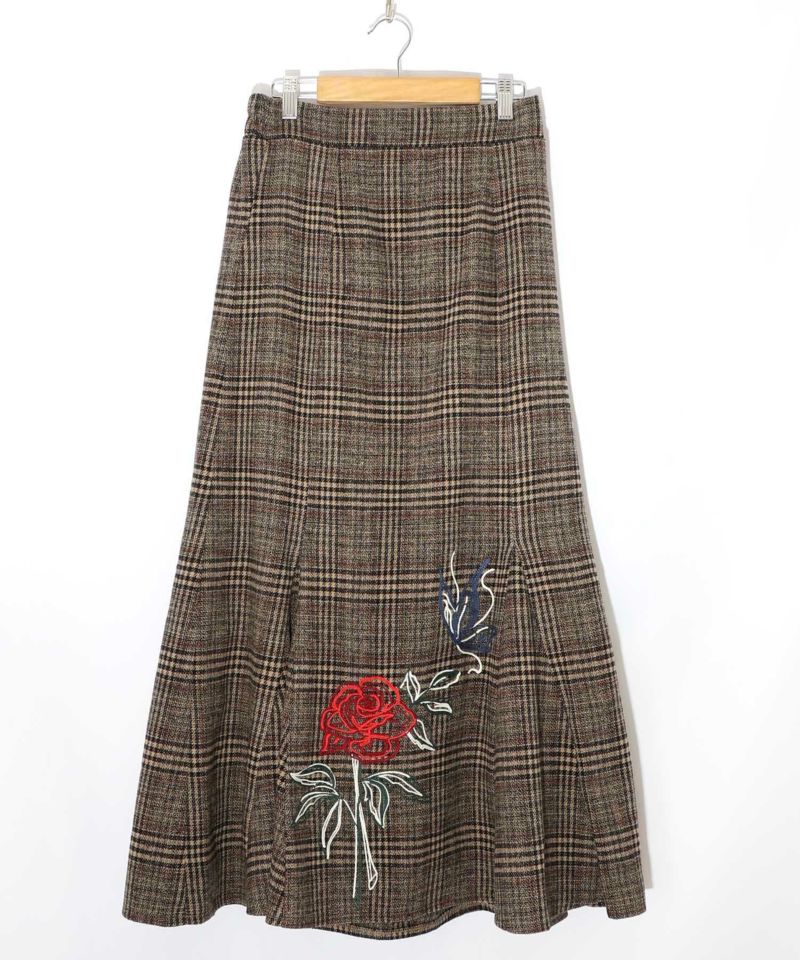 バラ×蝶刺繍起毛 チェックマーメイドスカート-10