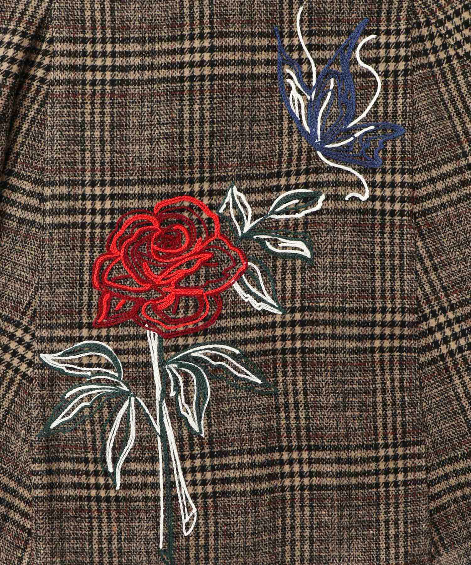 バラ×蝶刺繍起毛 チェックマーメイドスカート-11