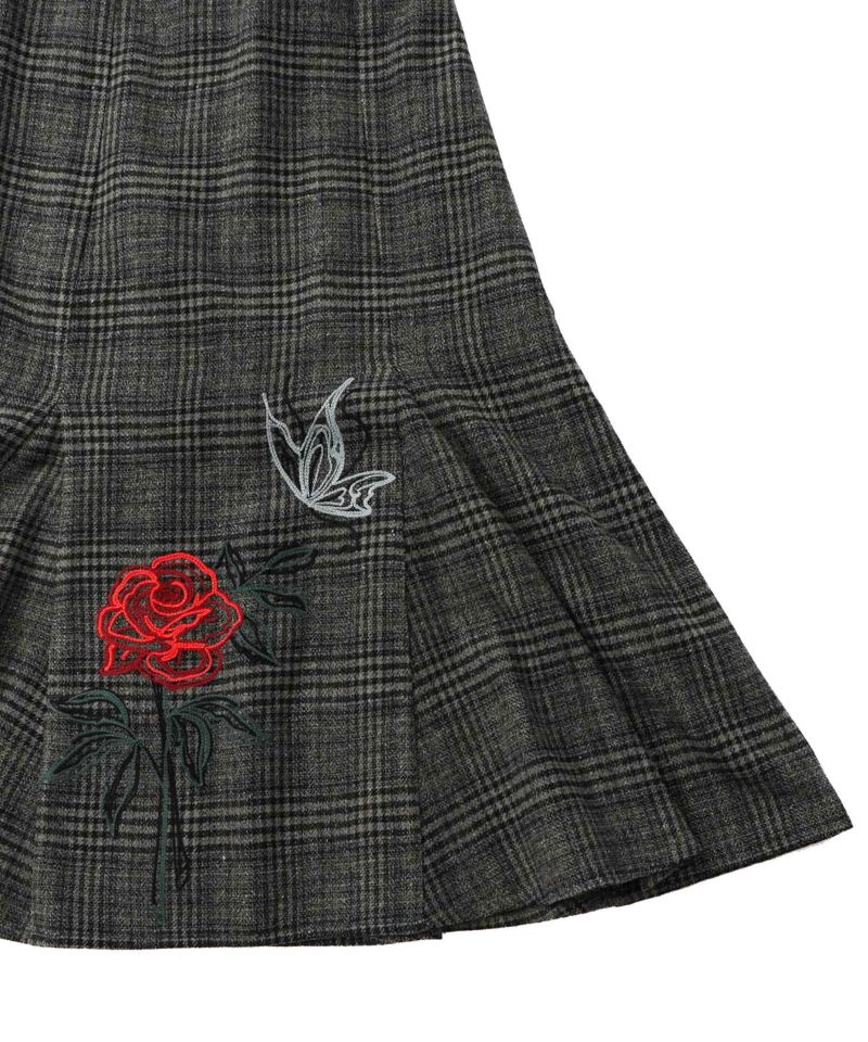 バラ×蝶刺繍起毛 チェックマーメイドスカート-13