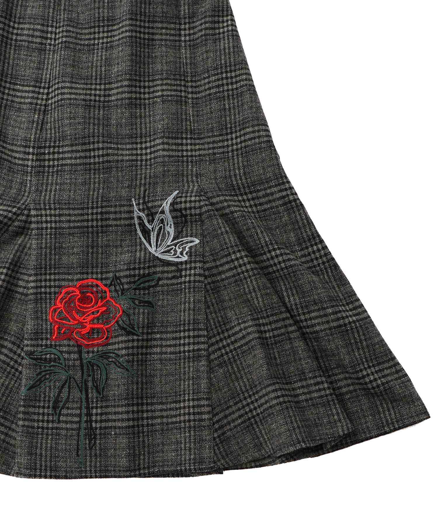 バラ×蝶刺繍起毛 チェックマーメイドスカート-13