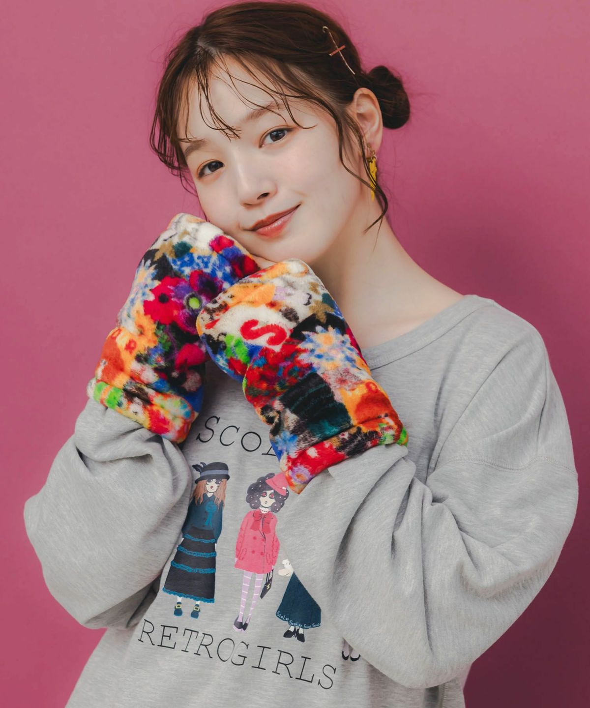 アームウォーマー付き レトロ柄裏毛プルオーバー-2