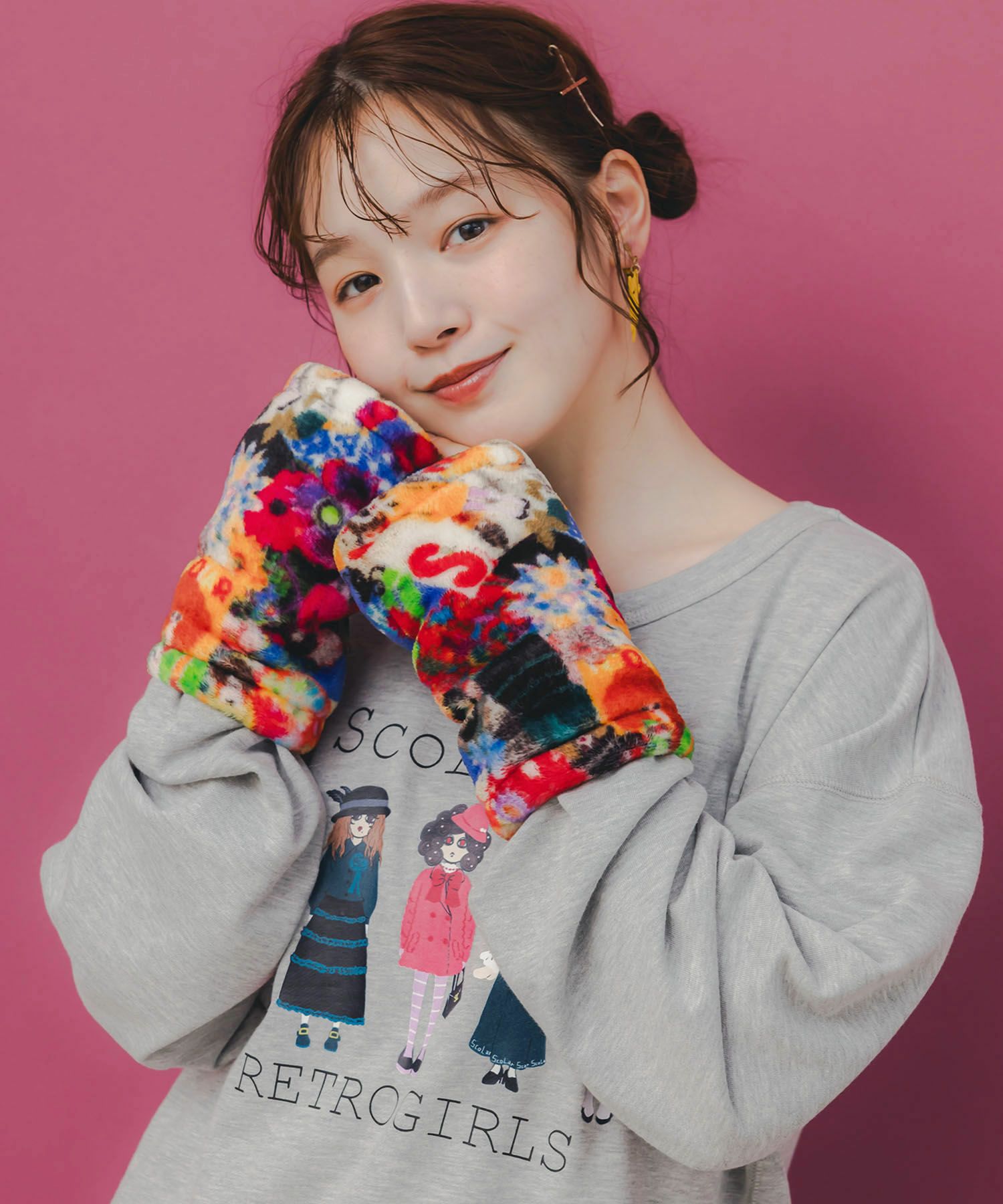 アームウォーマー付き レトロ柄裏毛プルオーバー-2