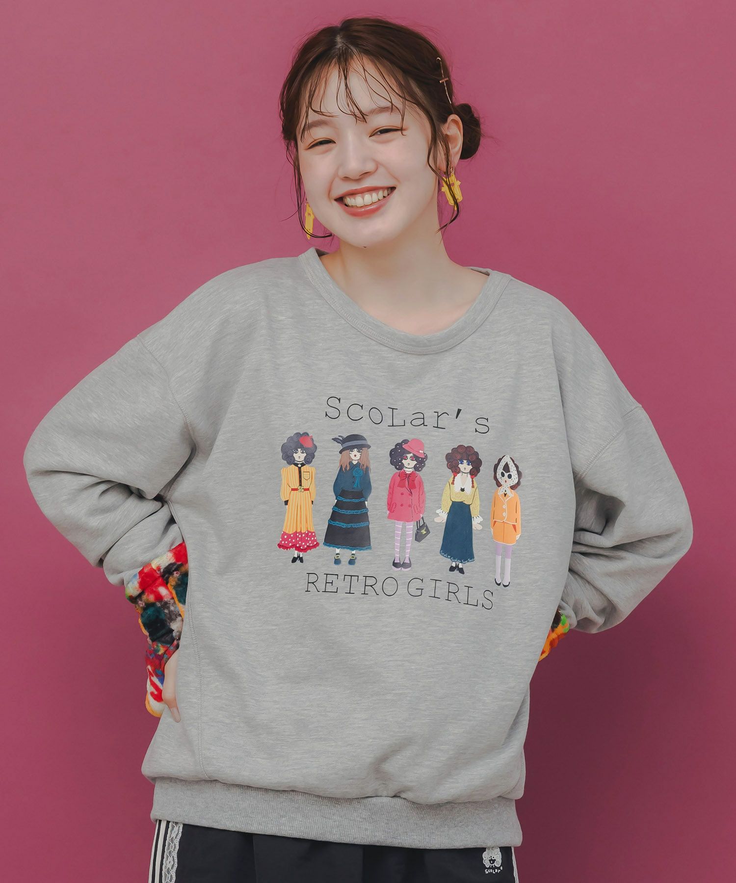 153744：アームウォーマー付き レトロ柄裏毛プルオーバーの通販-ScoLar