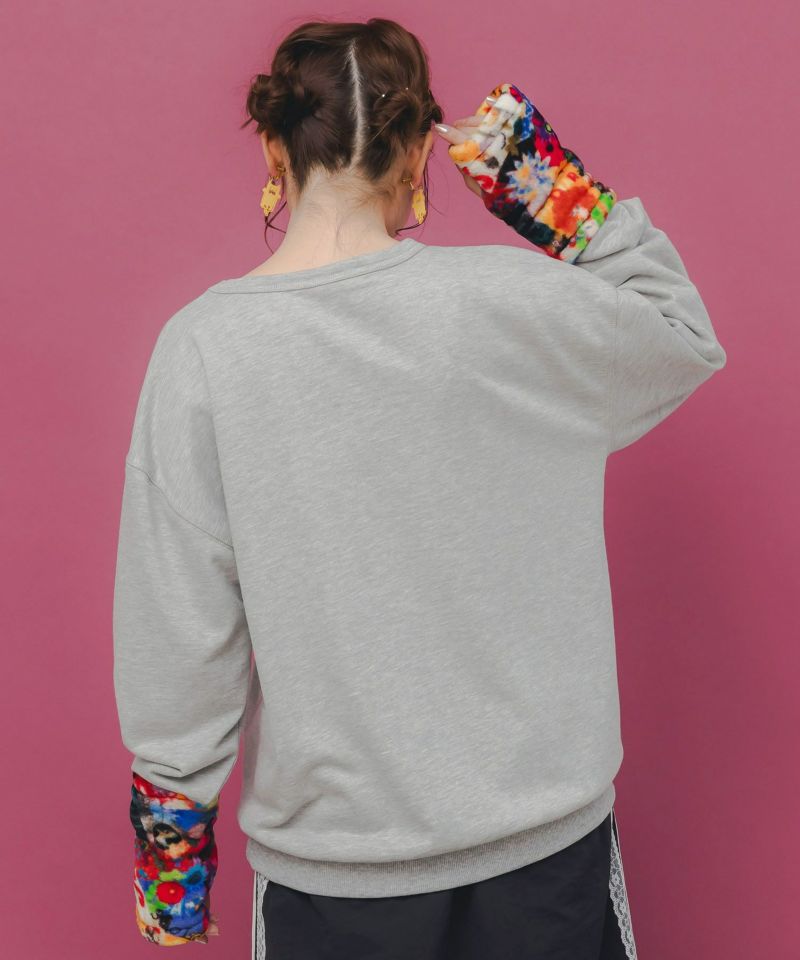 アームウォーマー付き レトロ柄裏毛プルオーバー-6