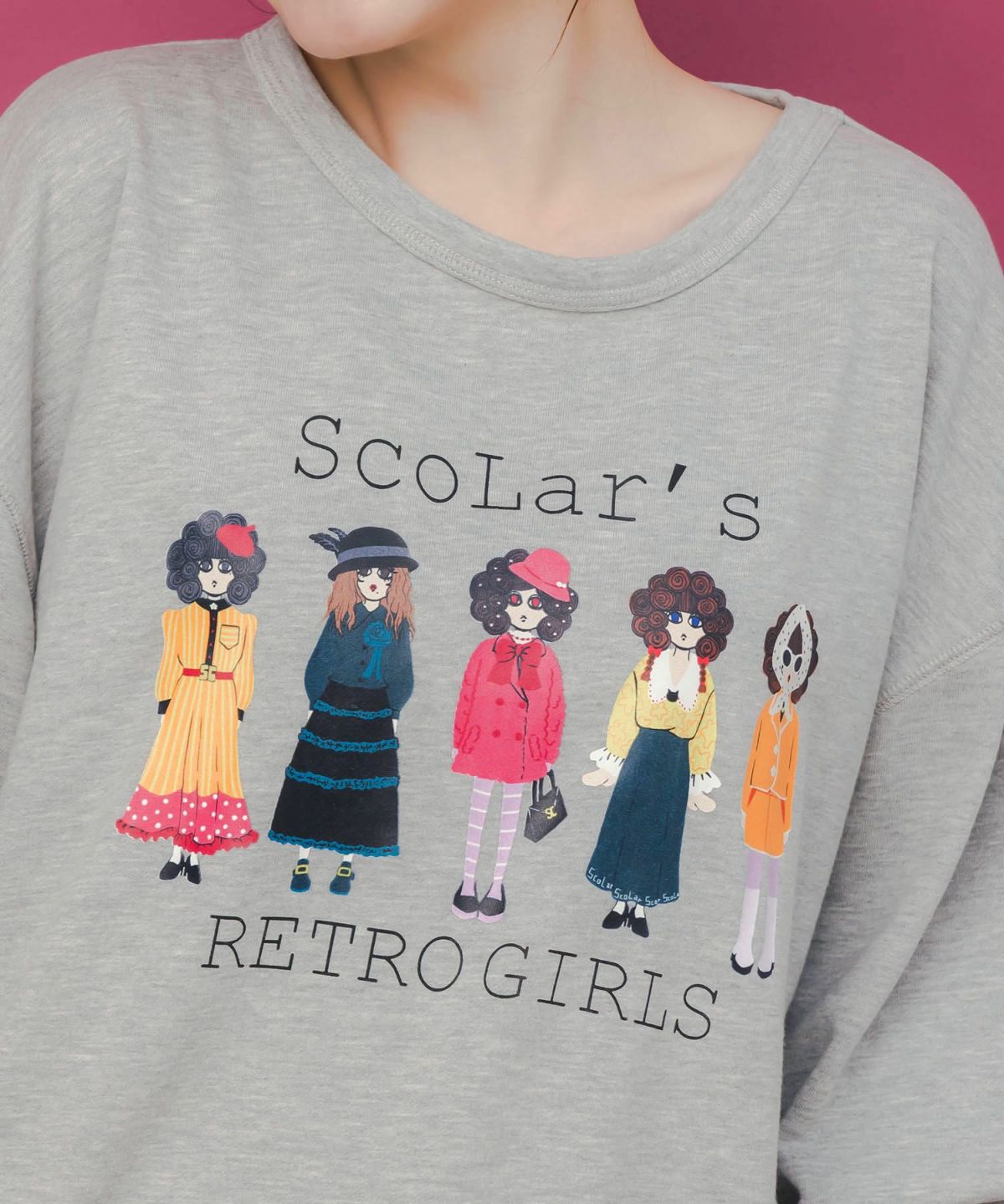 アームウォーマー付き レトロ柄裏毛プルオーバー-7