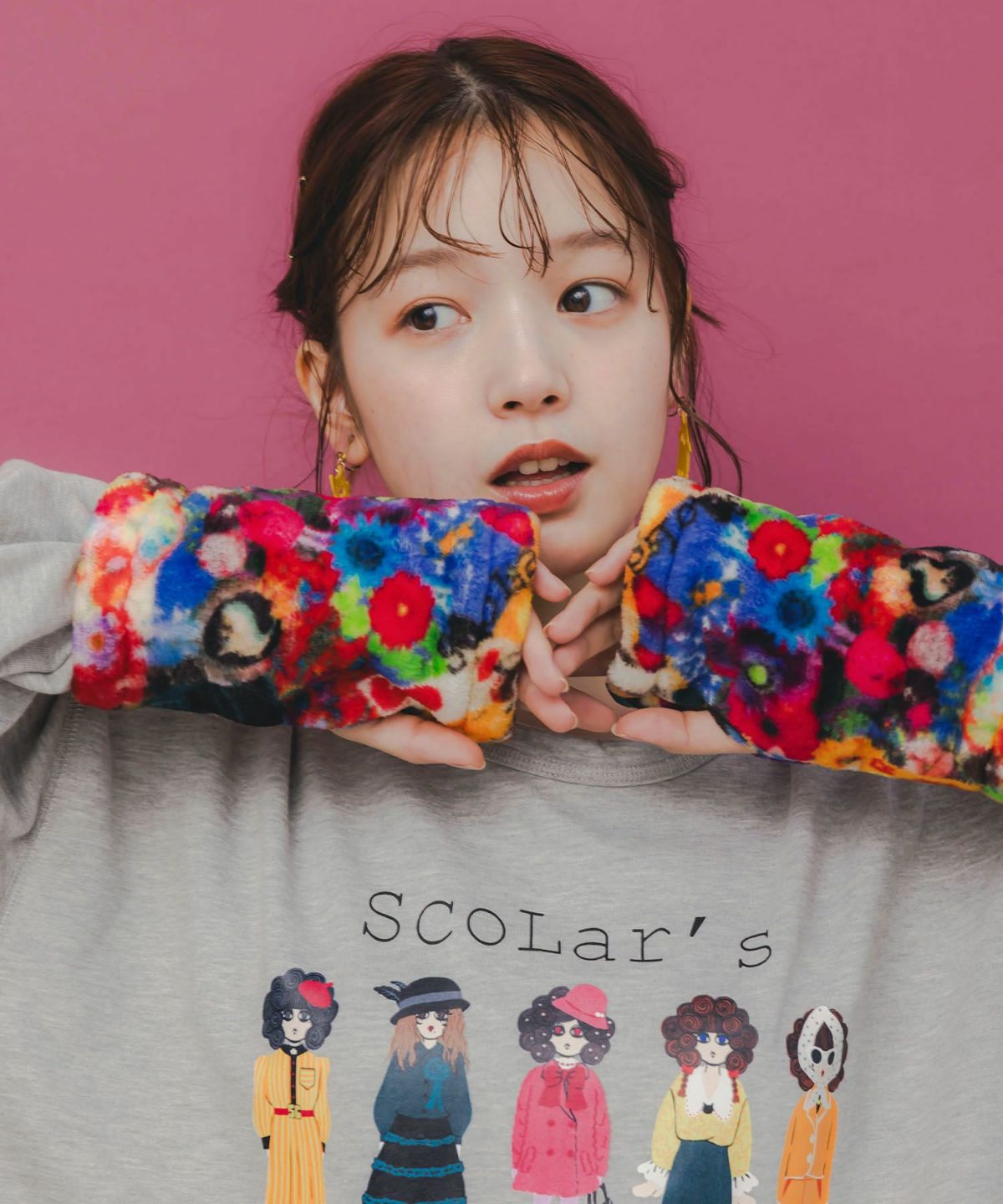 アームウォーマー付き レトロ柄裏毛プルオーバー-8