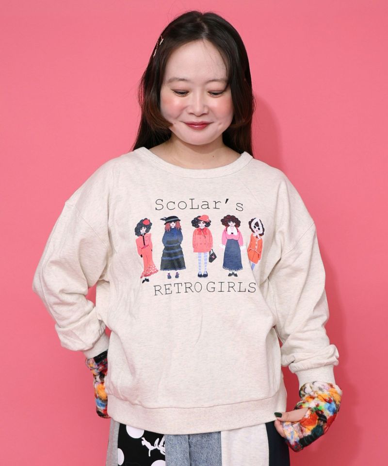 アームウォーマー付き レトロ柄裏毛プルオーバー-9