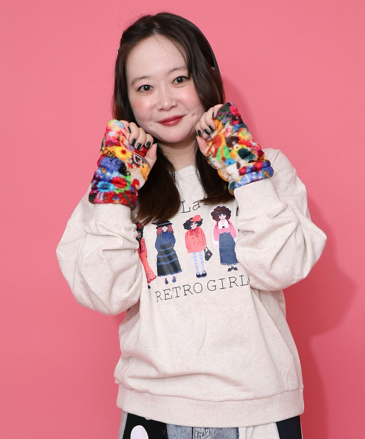 アームウォーマー付き レトロ柄裏毛プルオーバー-10