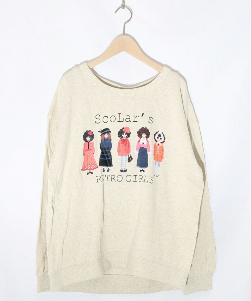 アームウォーマー付き レトロ柄裏毛プルオーバー-14