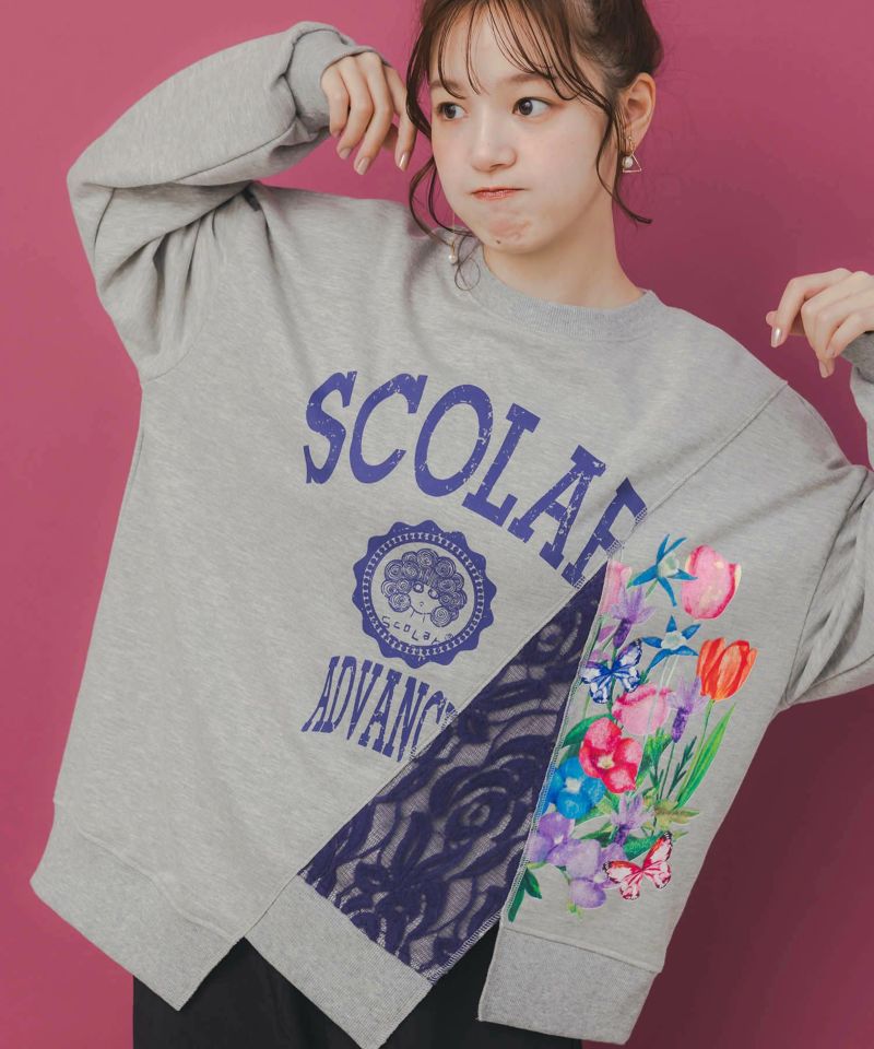 スカラー　153743：ミニ裏毛×起毛レースリメイク風アシメプルオーバー 153743：ミニ裏毛×起毛レースリメイク風アシメプルオーバーの通販-ScoLar