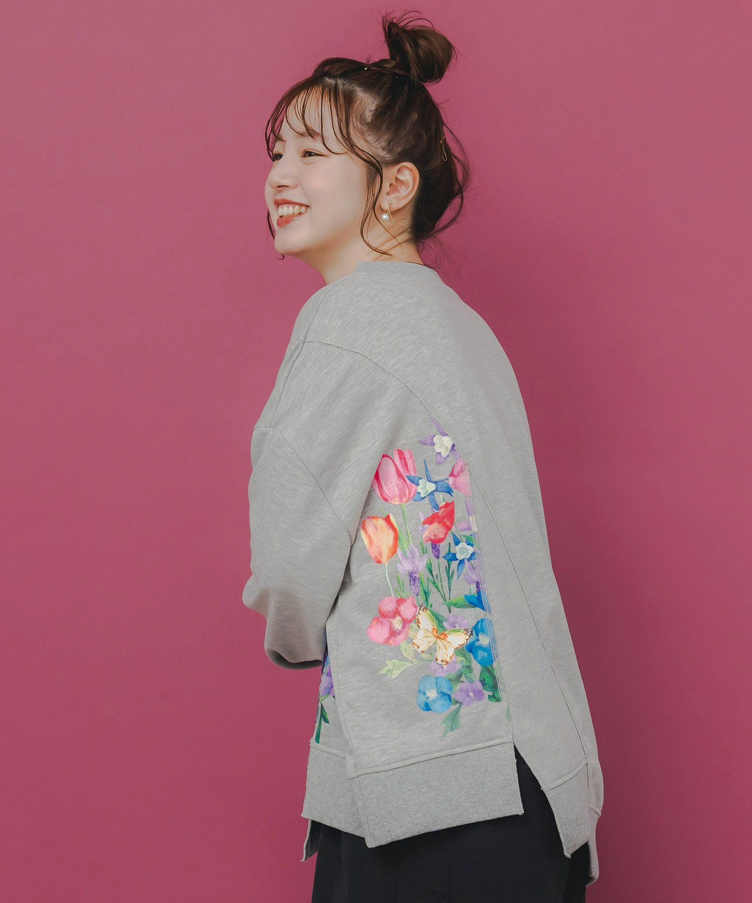 ミニ裏毛×起毛レースリメイク風アシメプルオーバー-4