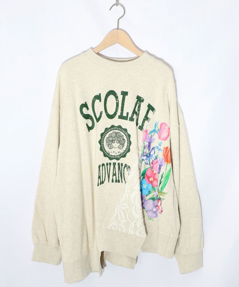 ミニ裏毛×起毛レースリメイク風アシメプルオーバー-8