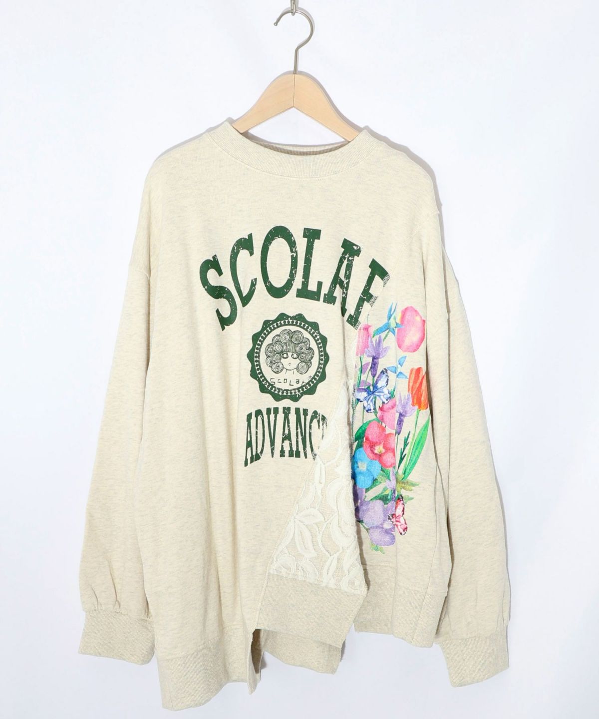 ミニ裏毛×起毛レースリメイク風アシメプルオーバー-8