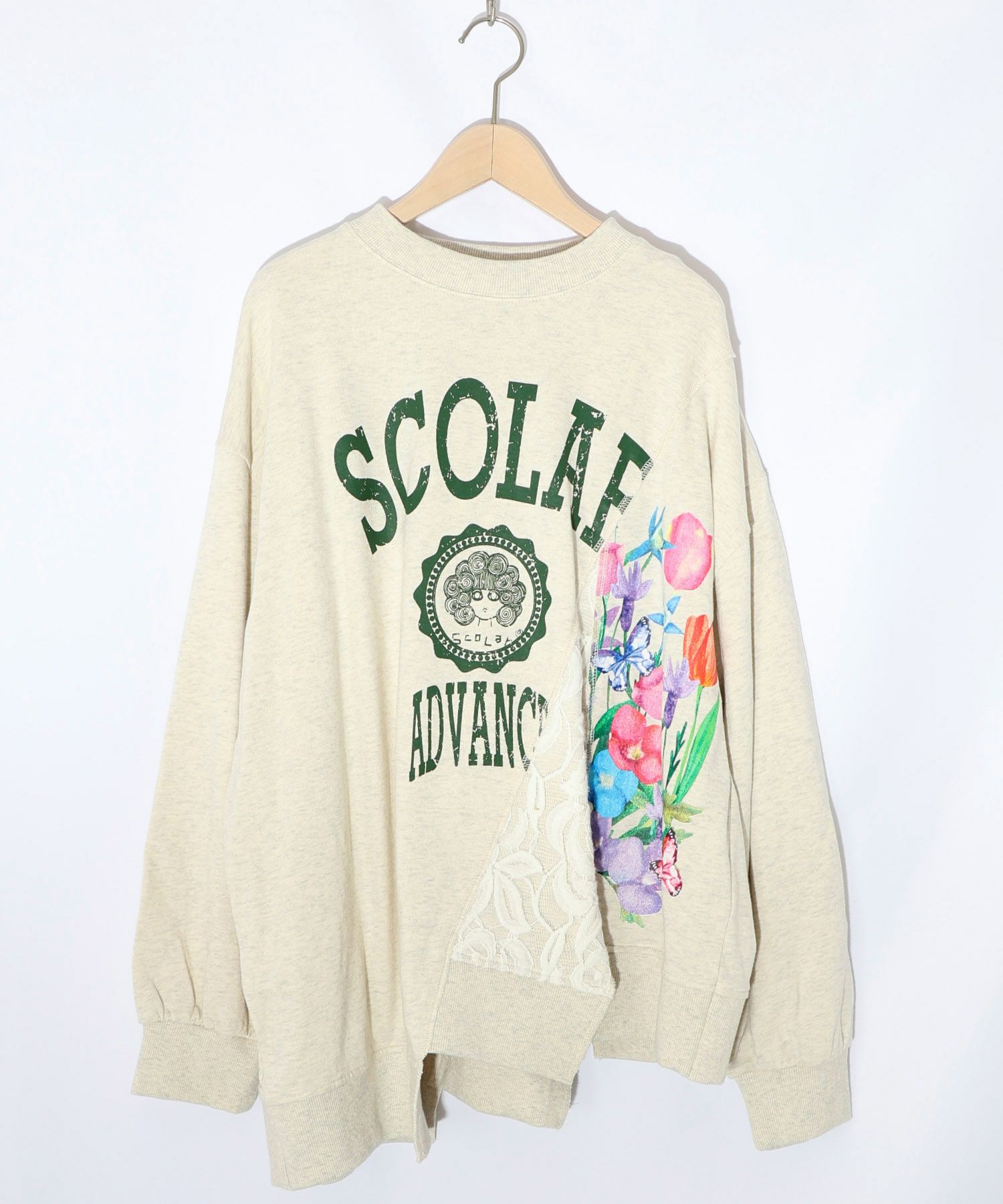 ミニ裏毛×起毛レースリメイク風アシメプルオーバー-8