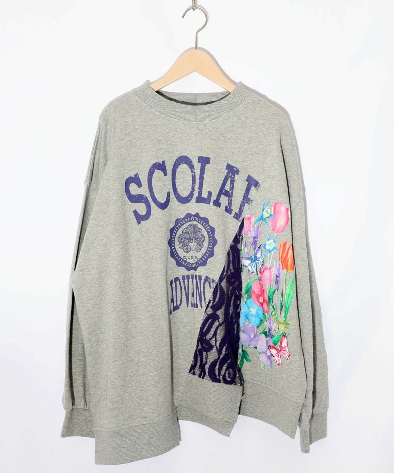 153743：ミニ裏毛×起毛レースリメイク風アシメプルオーバーの通販-ScoLar