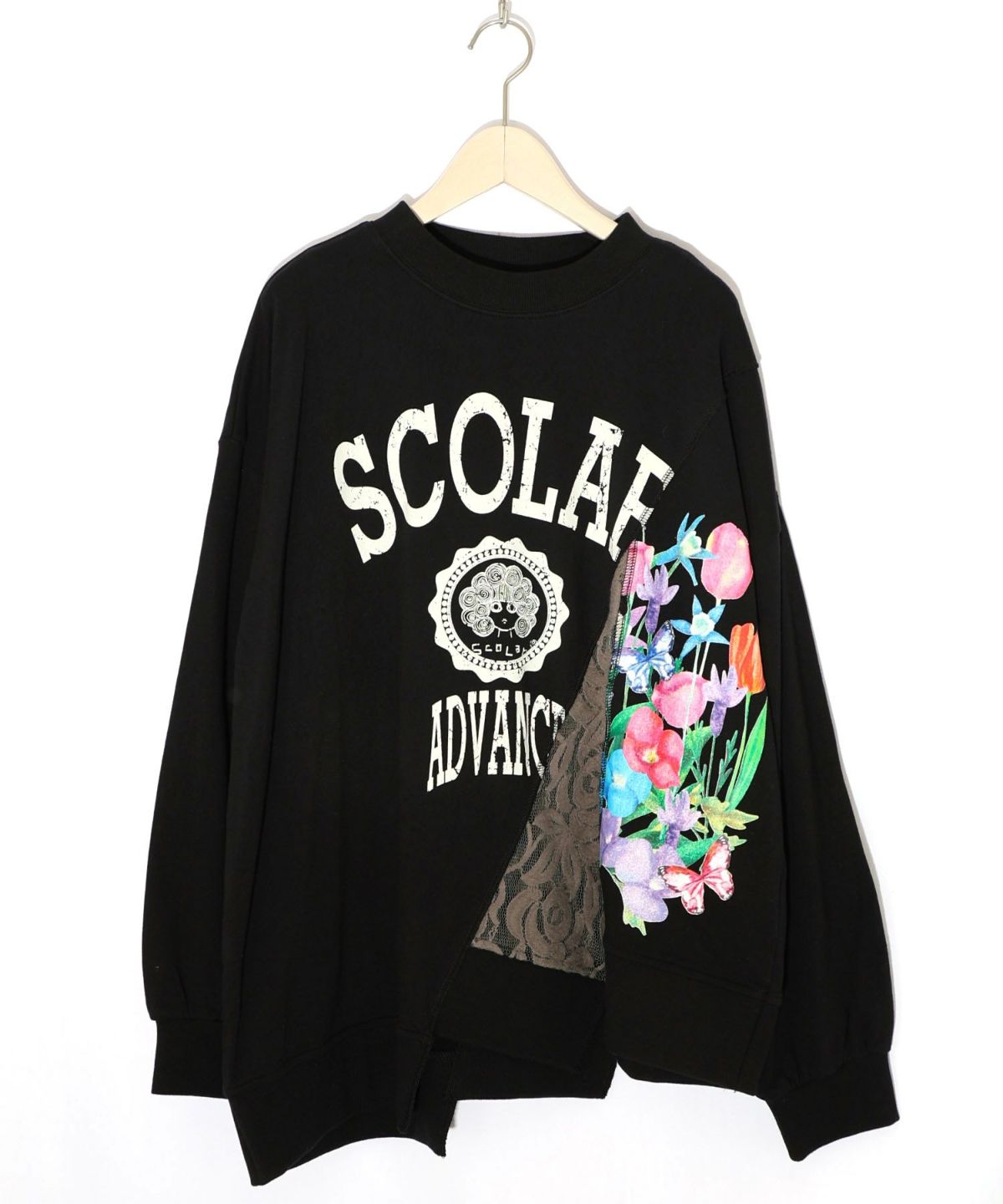 ミニ裏毛×起毛レースリメイク風アシメプルオーバー-14