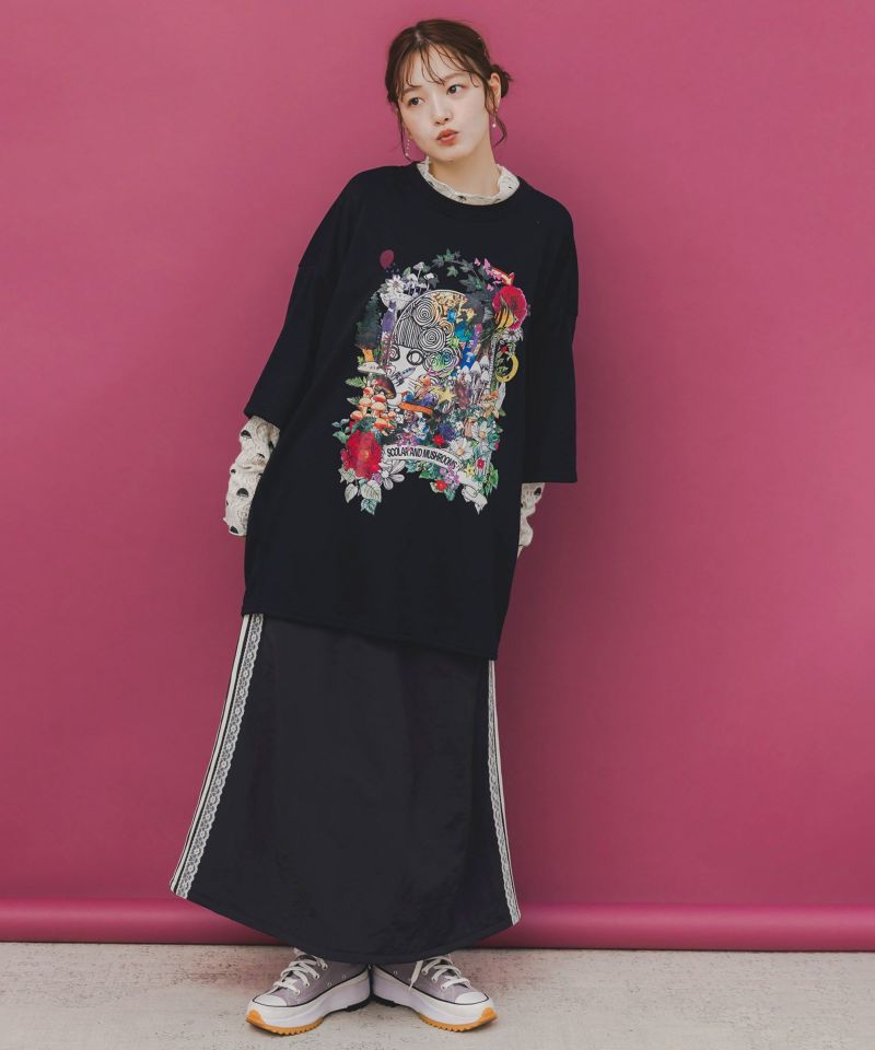 ミニ裏毛×起毛レースきのこ柄レイヤード風チュニック-2