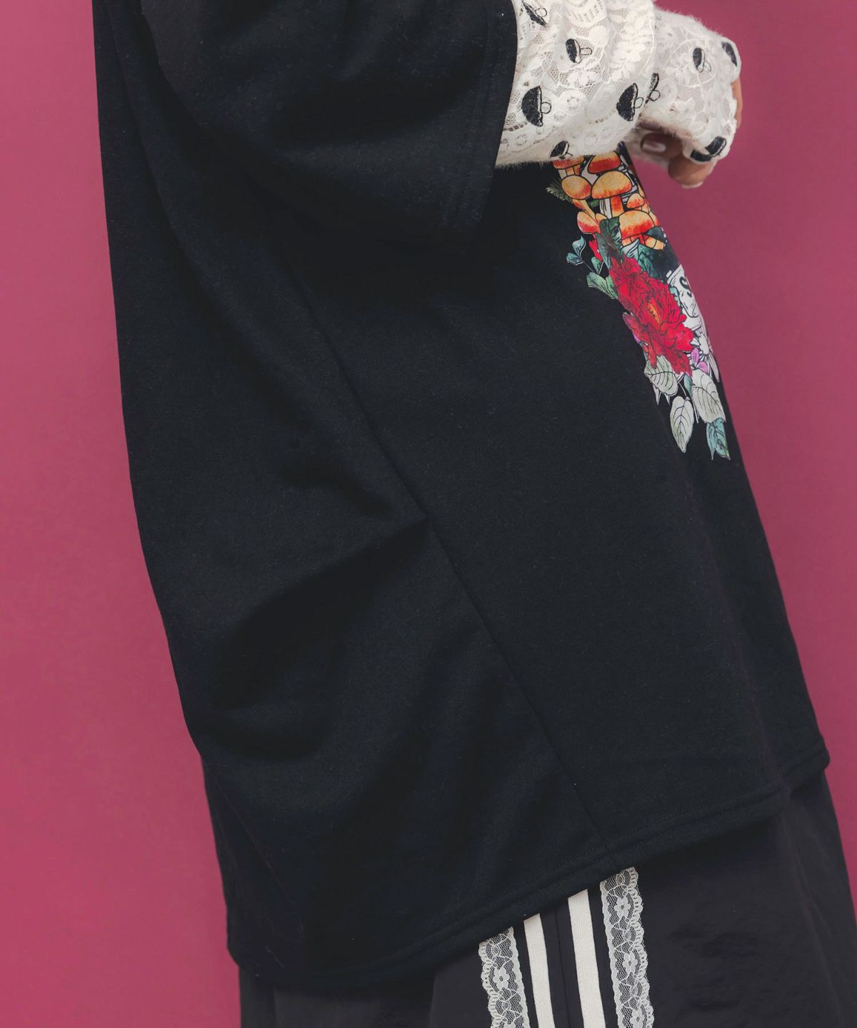 ミニ裏毛×起毛レースきのこ柄レイヤード風チュニック-7