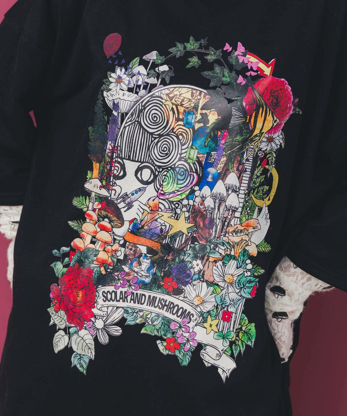 ミニ裏毛×起毛レースきのこ柄レイヤード風チュニック-8