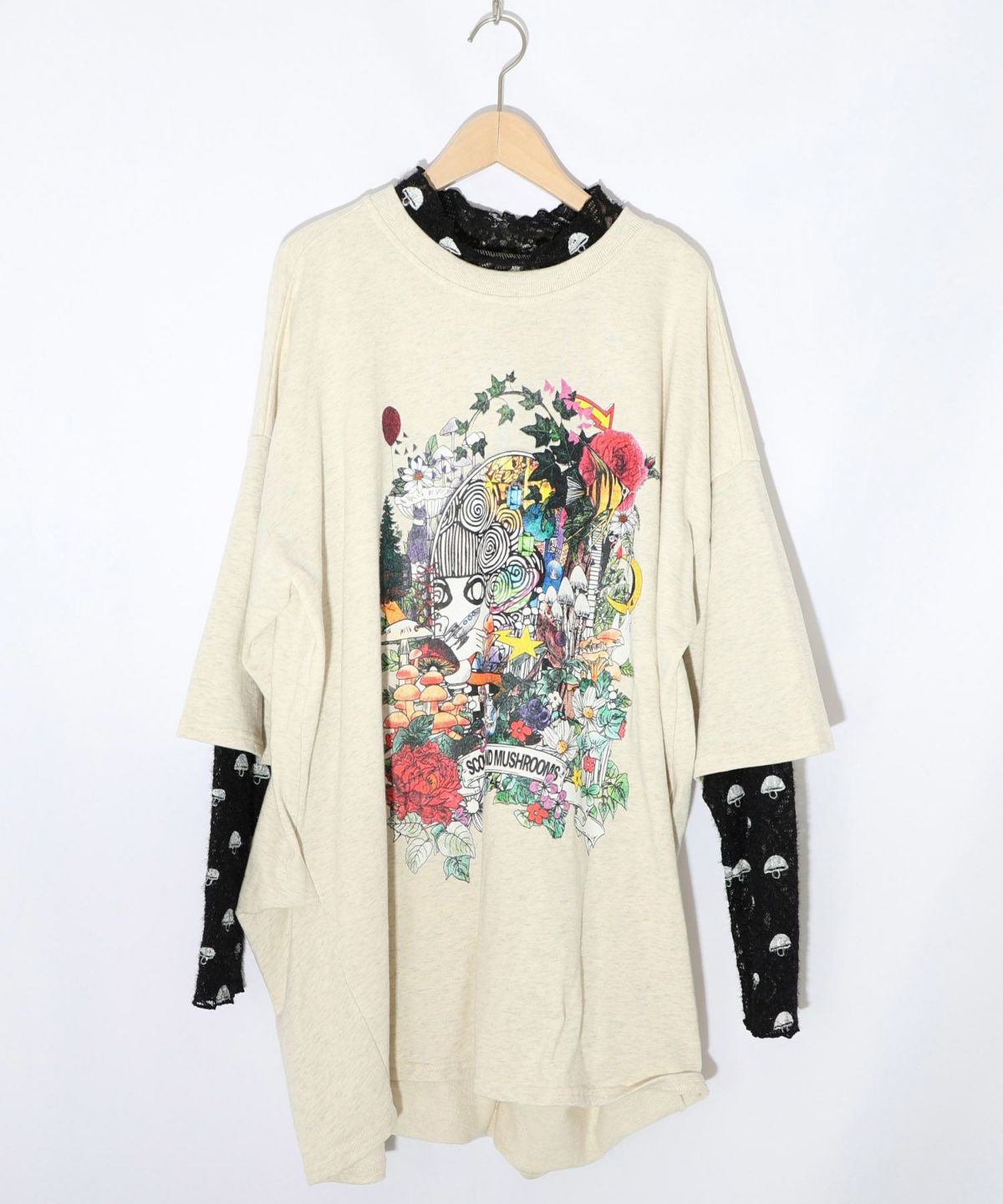 ミニ裏毛×起毛レースきのこ柄レイヤード風チュニック-9