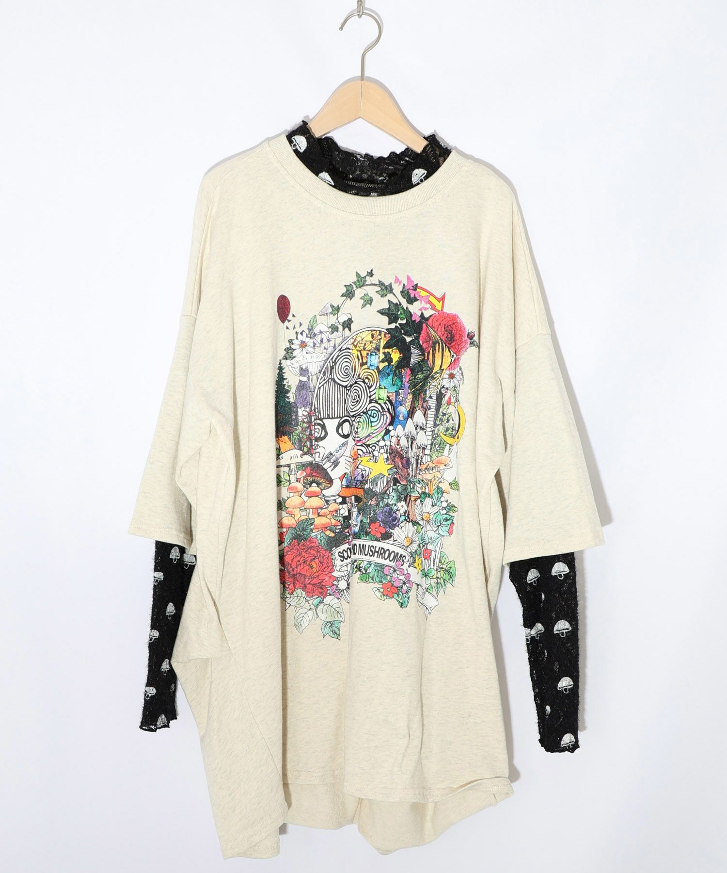 ミニ裏毛×起毛レースきのこ柄レイヤード風チュニック-9