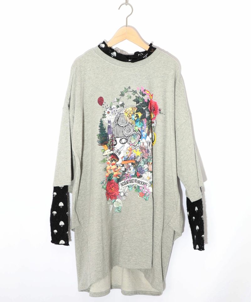 ミニ裏毛×起毛レースきのこ柄レイヤード風チュニック-11