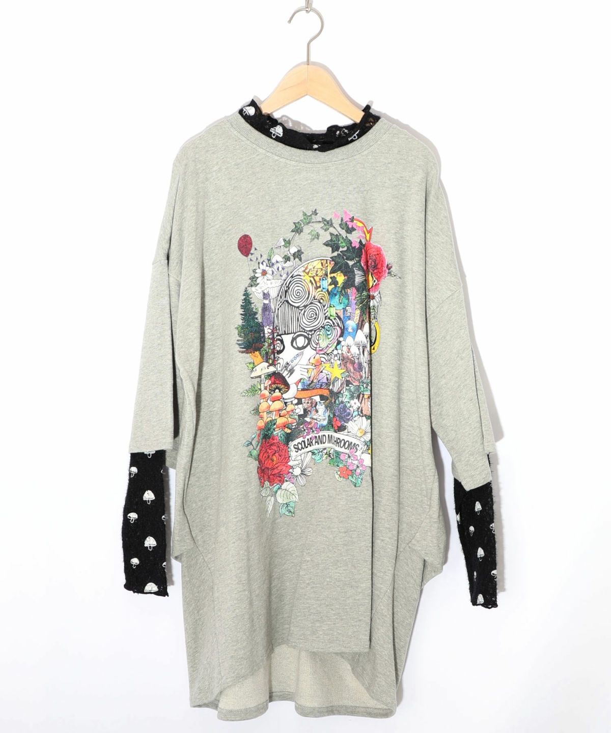 ミニ裏毛×起毛レースきのこ柄レイヤード風チュニック-11