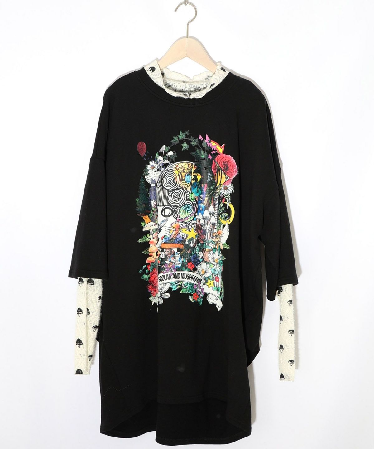 ミニ裏毛×起毛レースきのこ柄レイヤード風チュニック-13