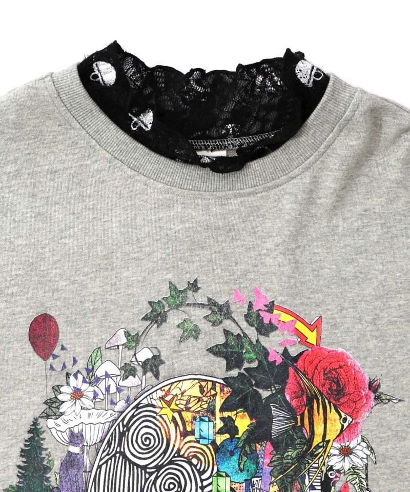 ミニ裏毛×起毛レースきのこ柄レイヤード風チュニック-15