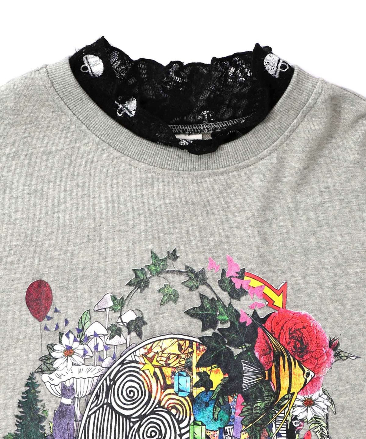 ミニ裏毛×起毛レースきのこ柄レイヤード風チュニック-15