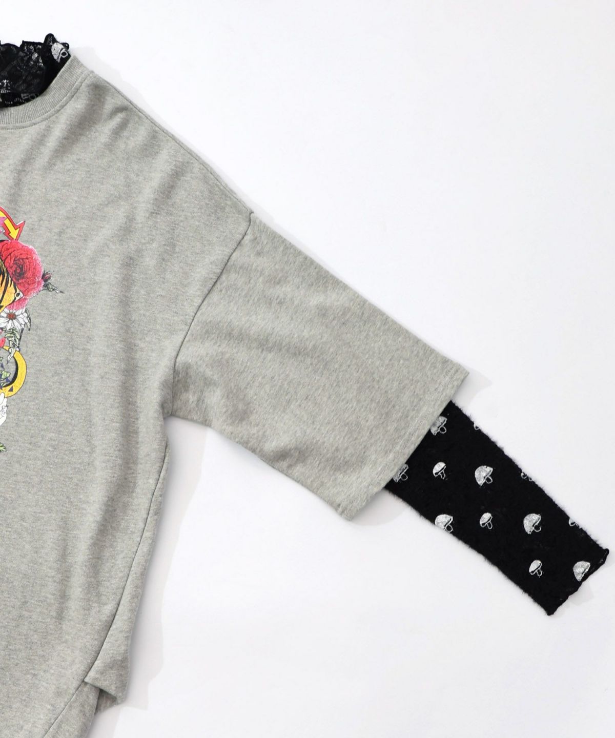 ミニ裏毛×起毛レースきのこ柄レイヤード風チュニック-16