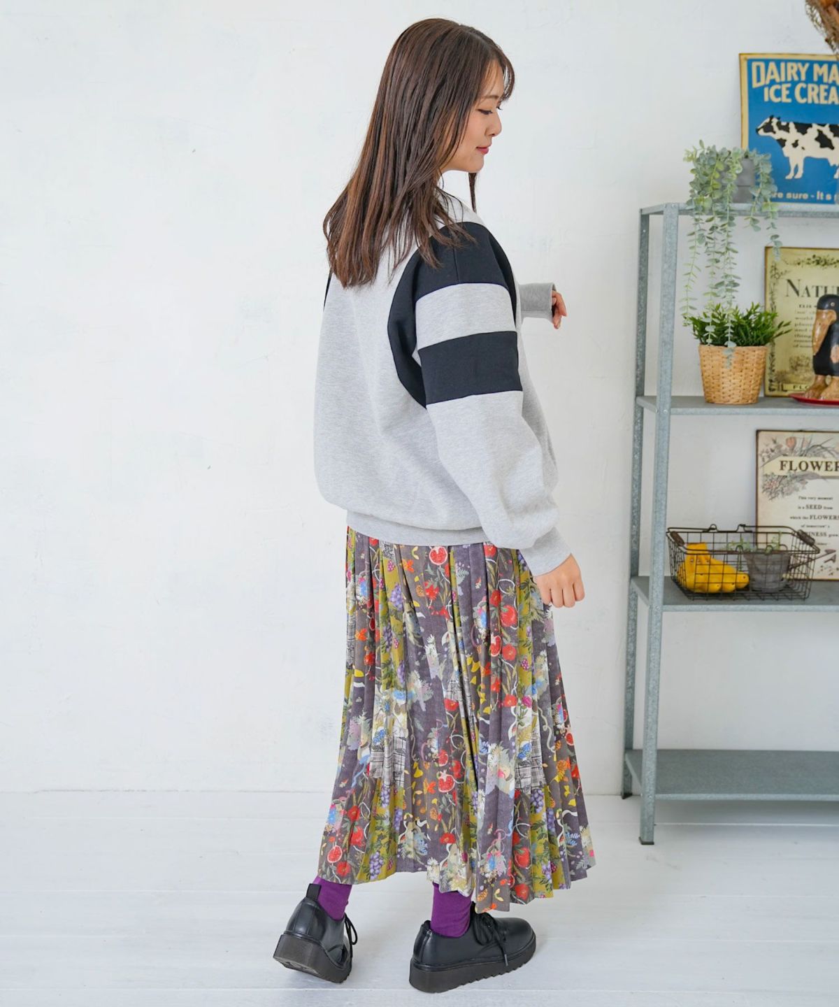 花×宇宙×アート バイカラー裏毛プルオーバー-4
