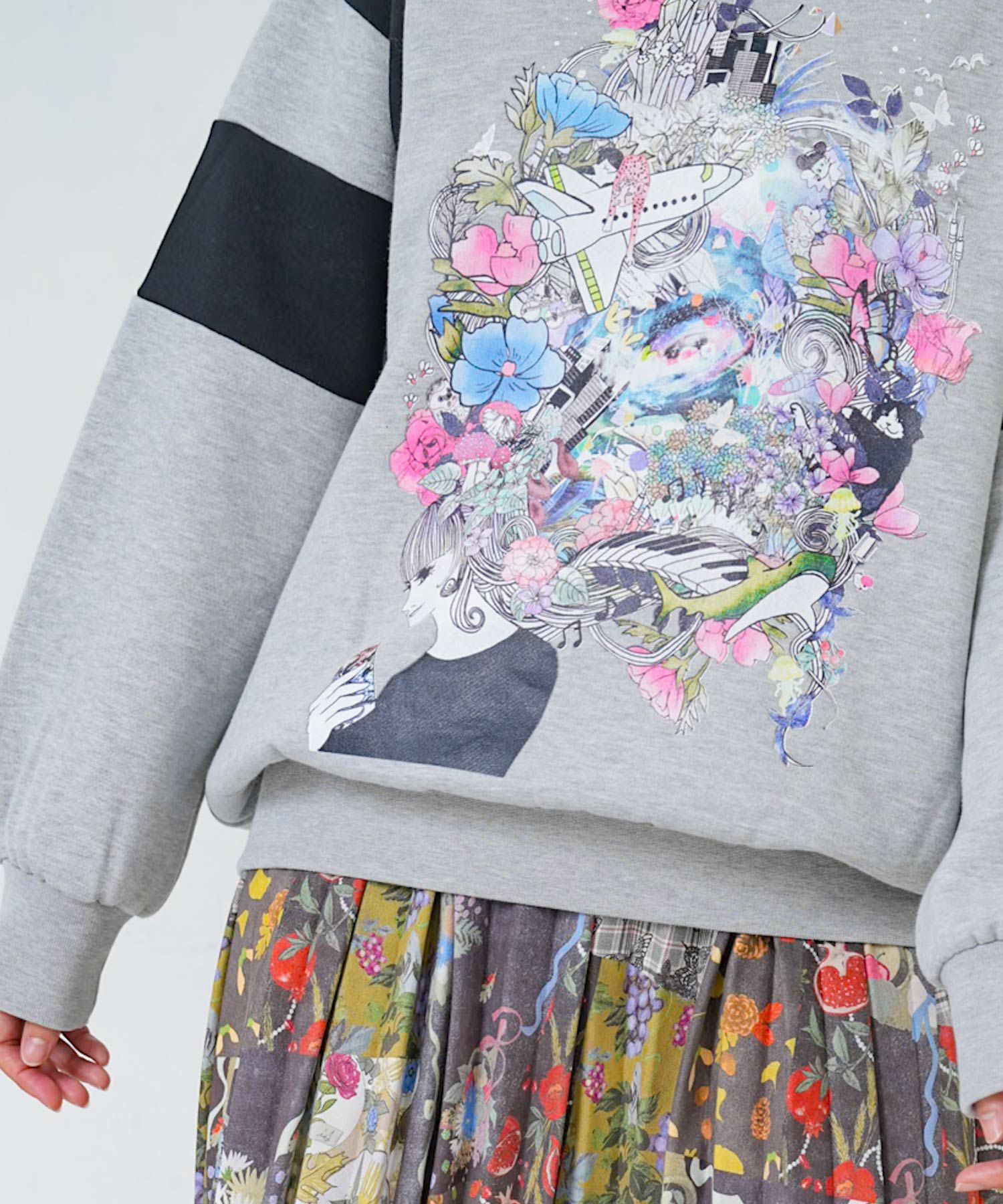 花×宇宙×アート バイカラー裏毛プルオーバー-7