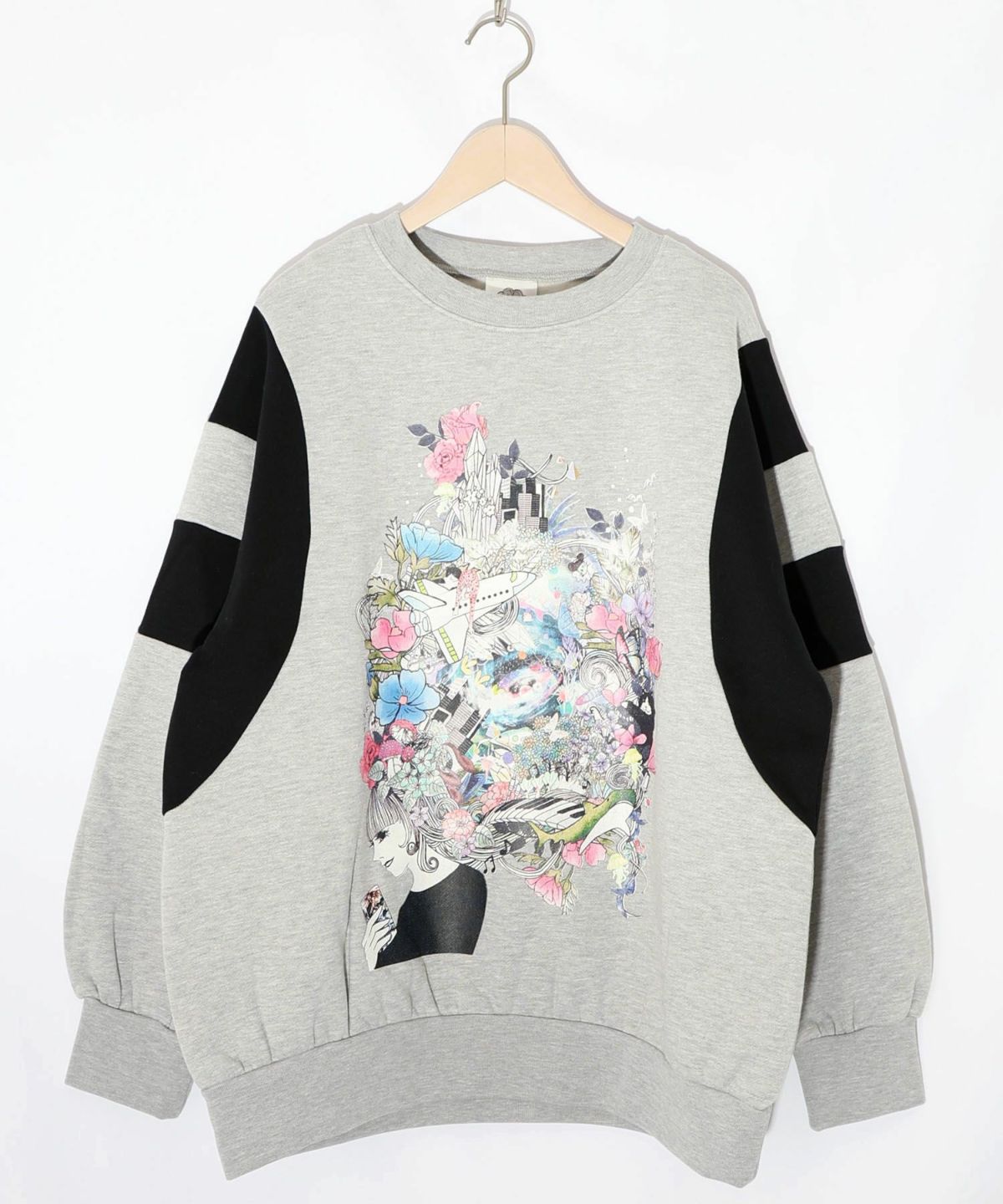 花×宇宙×アート バイカラー裏毛プルオーバー-10