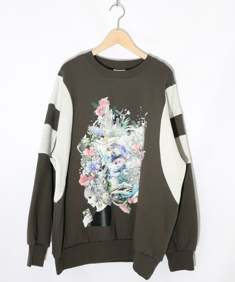 花×宇宙×アート バイカラー裏毛プルオーバー-15