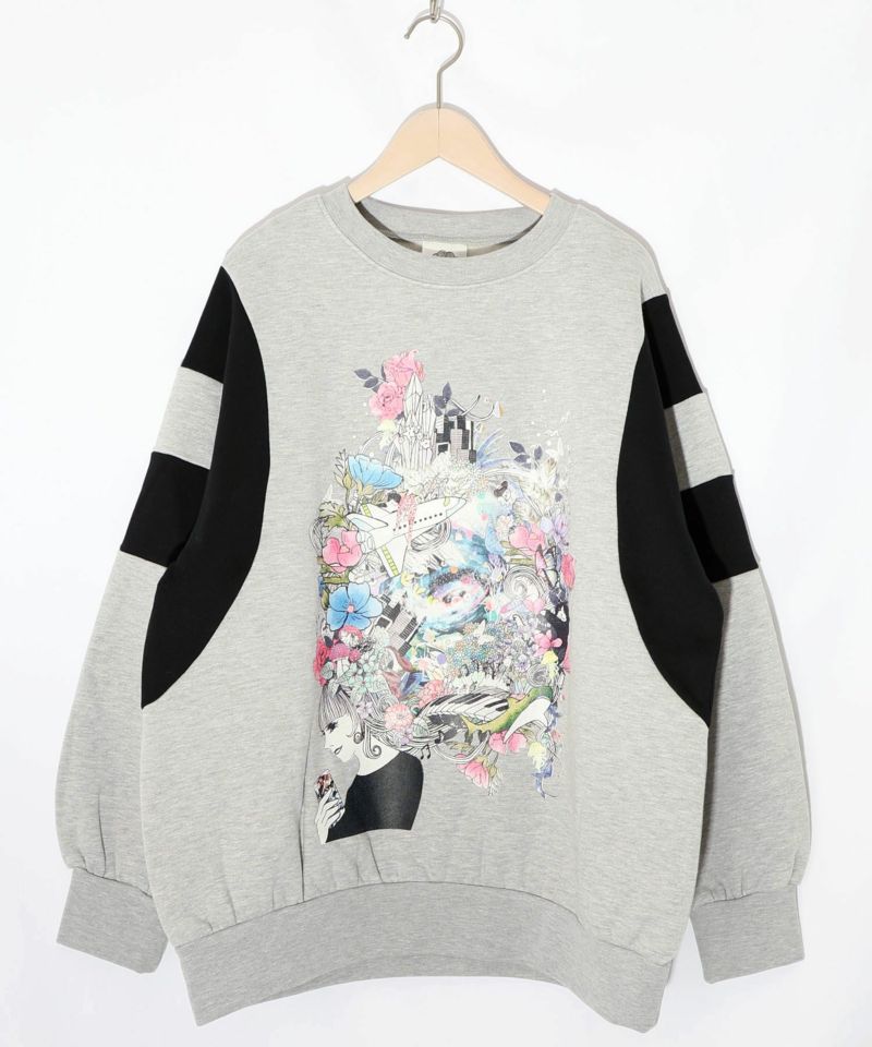 花×宇宙×アート バイカラー裏毛プルオーバー-17