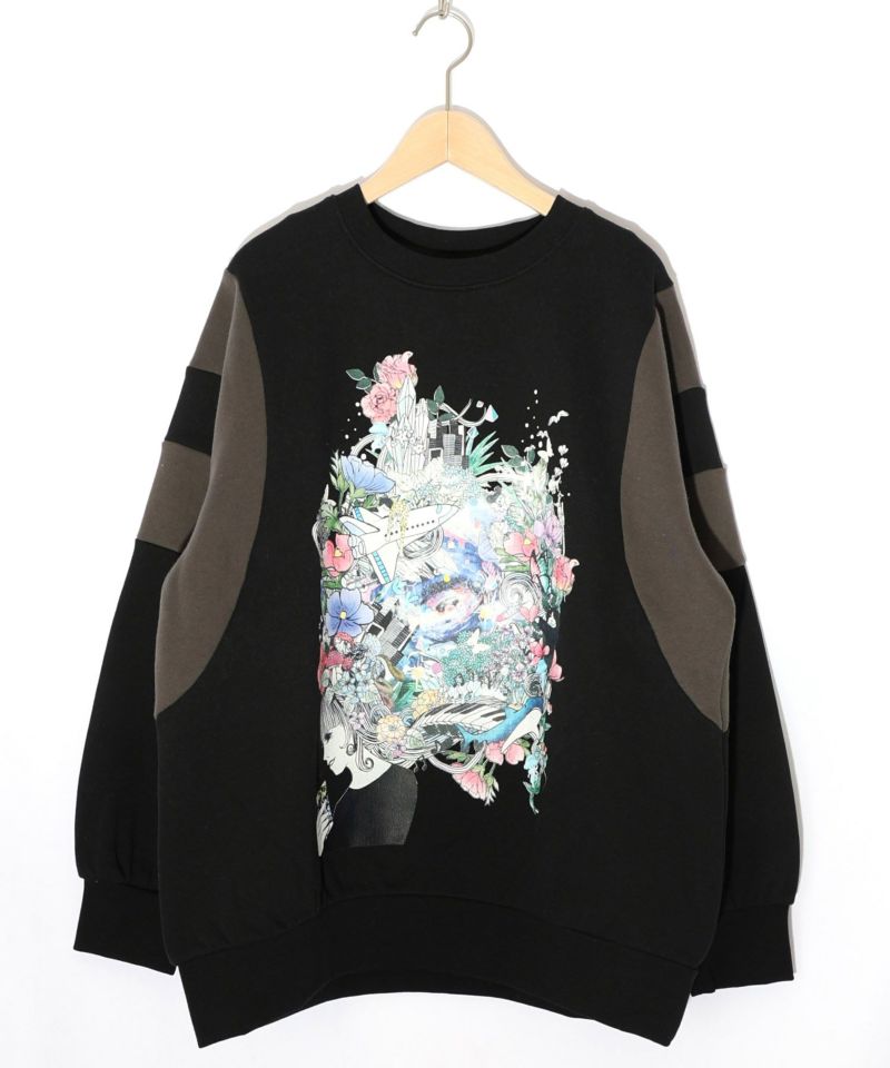 花×宇宙×アート バイカラー裏起毛プルオーバー-19