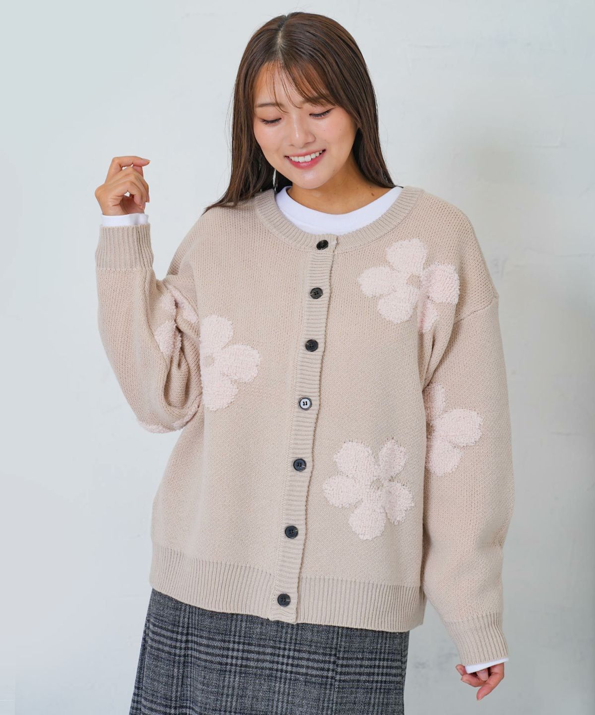 2WAYお花サガラ刺繍ジャガードニットカーディガン-1