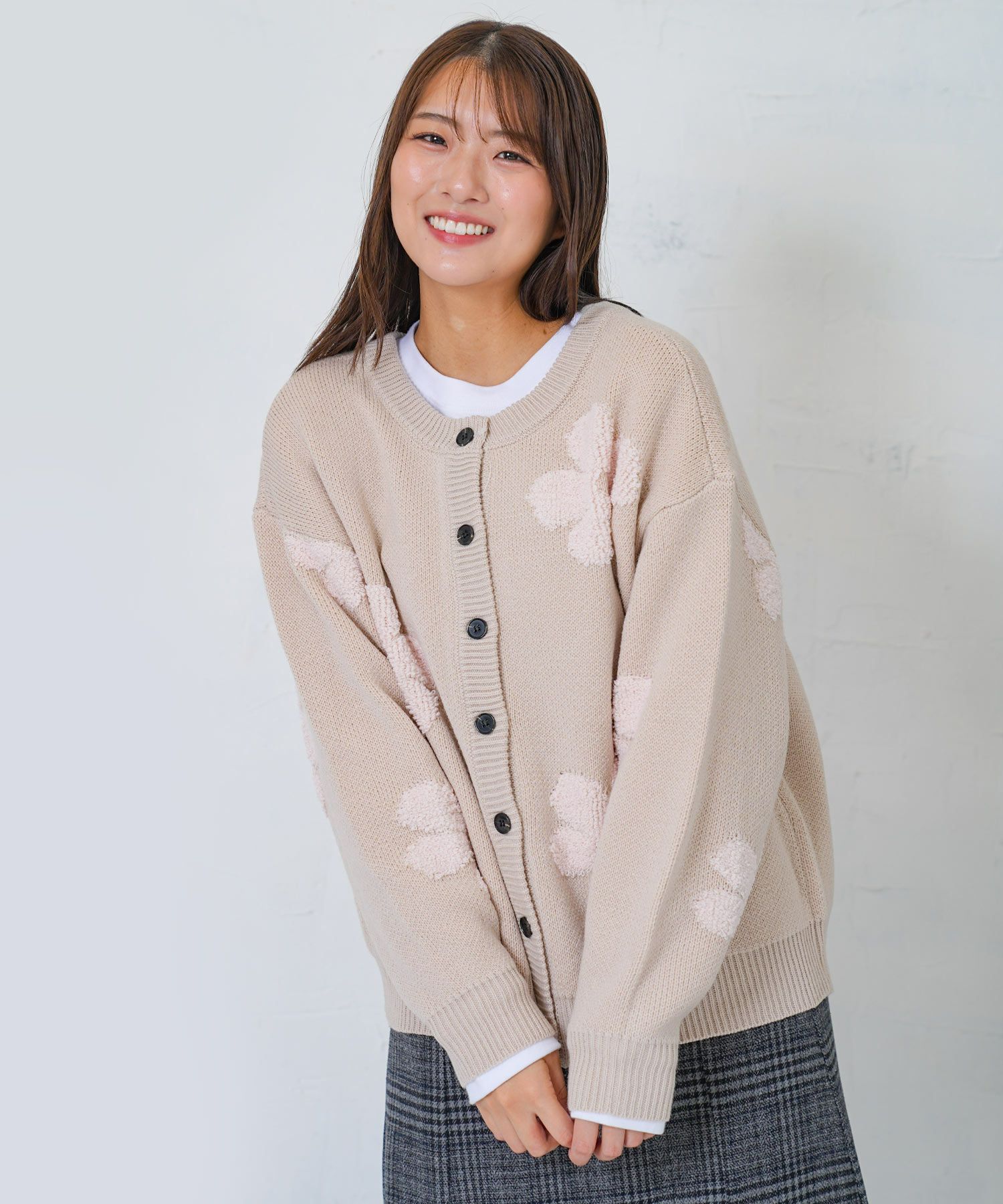 153732：2WAYお花サガラ刺繍ジャガードニットカーディガンの通販-ScoLar