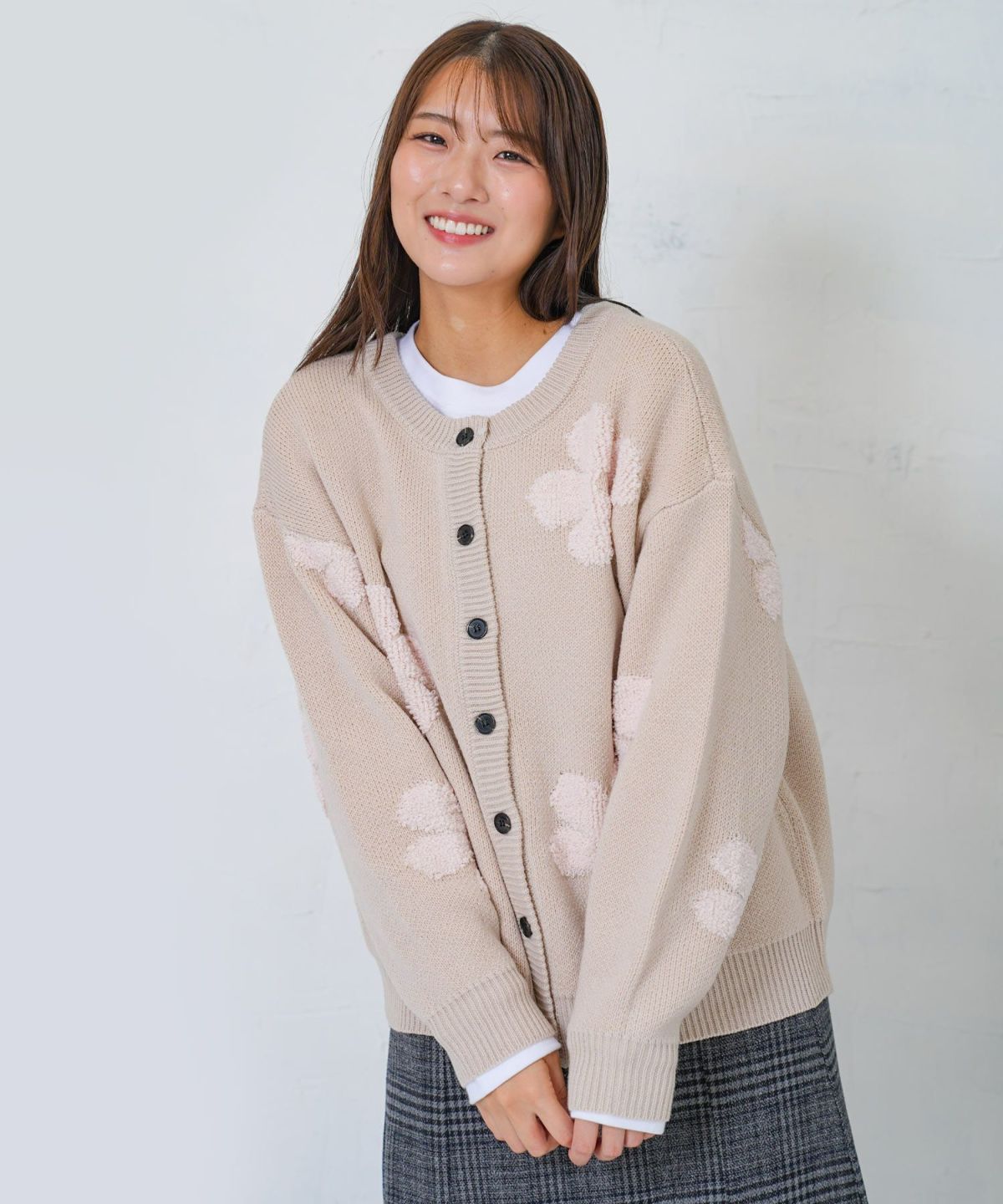 2WAYお花サガラ刺繍ジャガードニットカーディガン-2