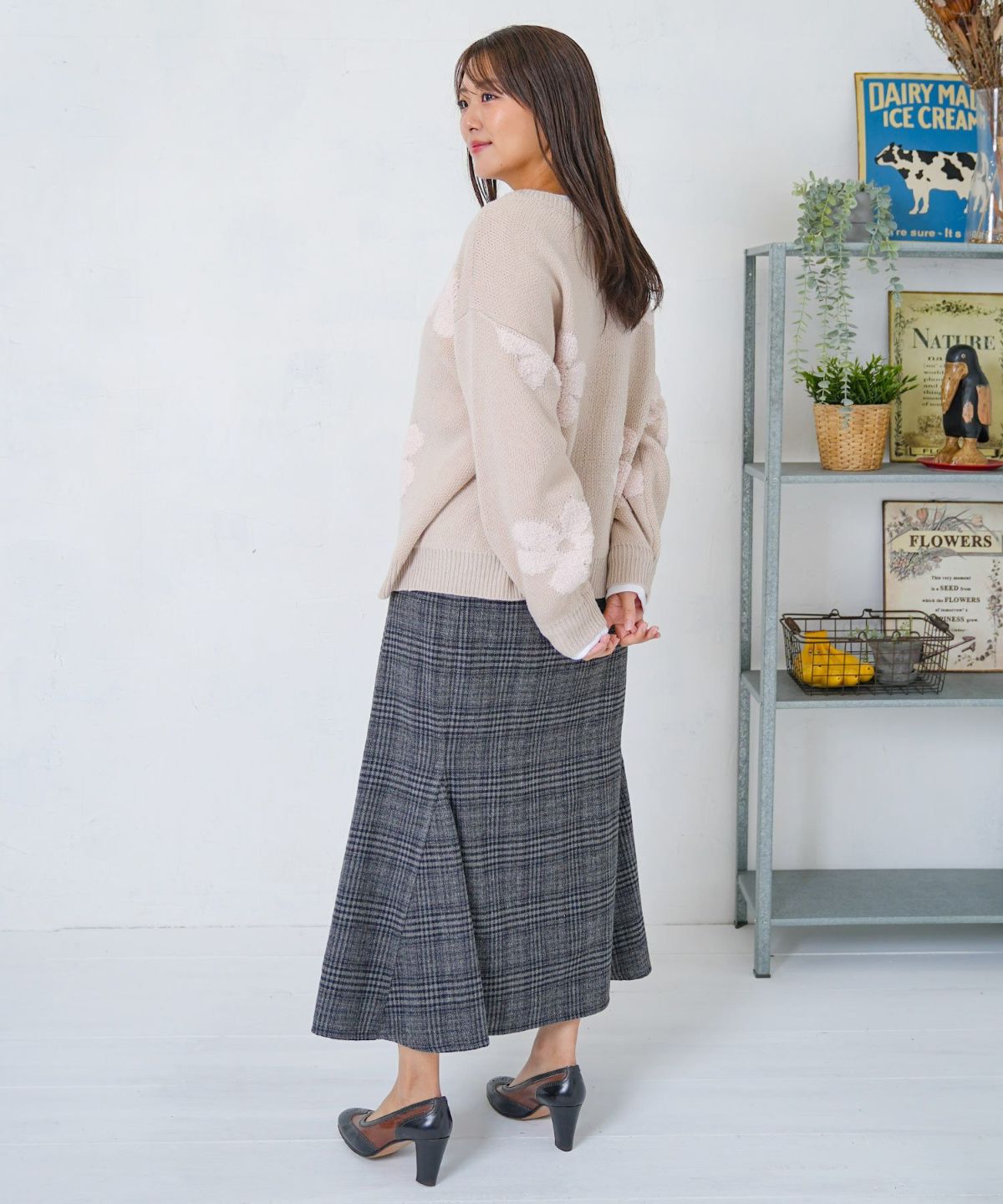 2WAYお花サガラ刺繍ジャガードニットカーディガン-4