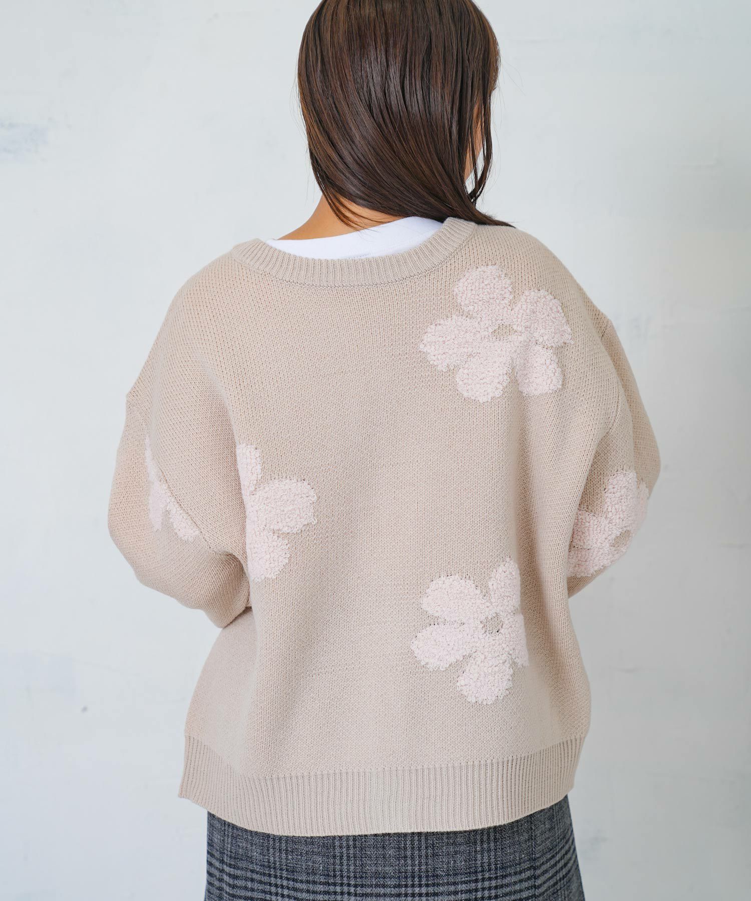 2WAYお花サガラ刺繍ジャガードニットカーディガン-5