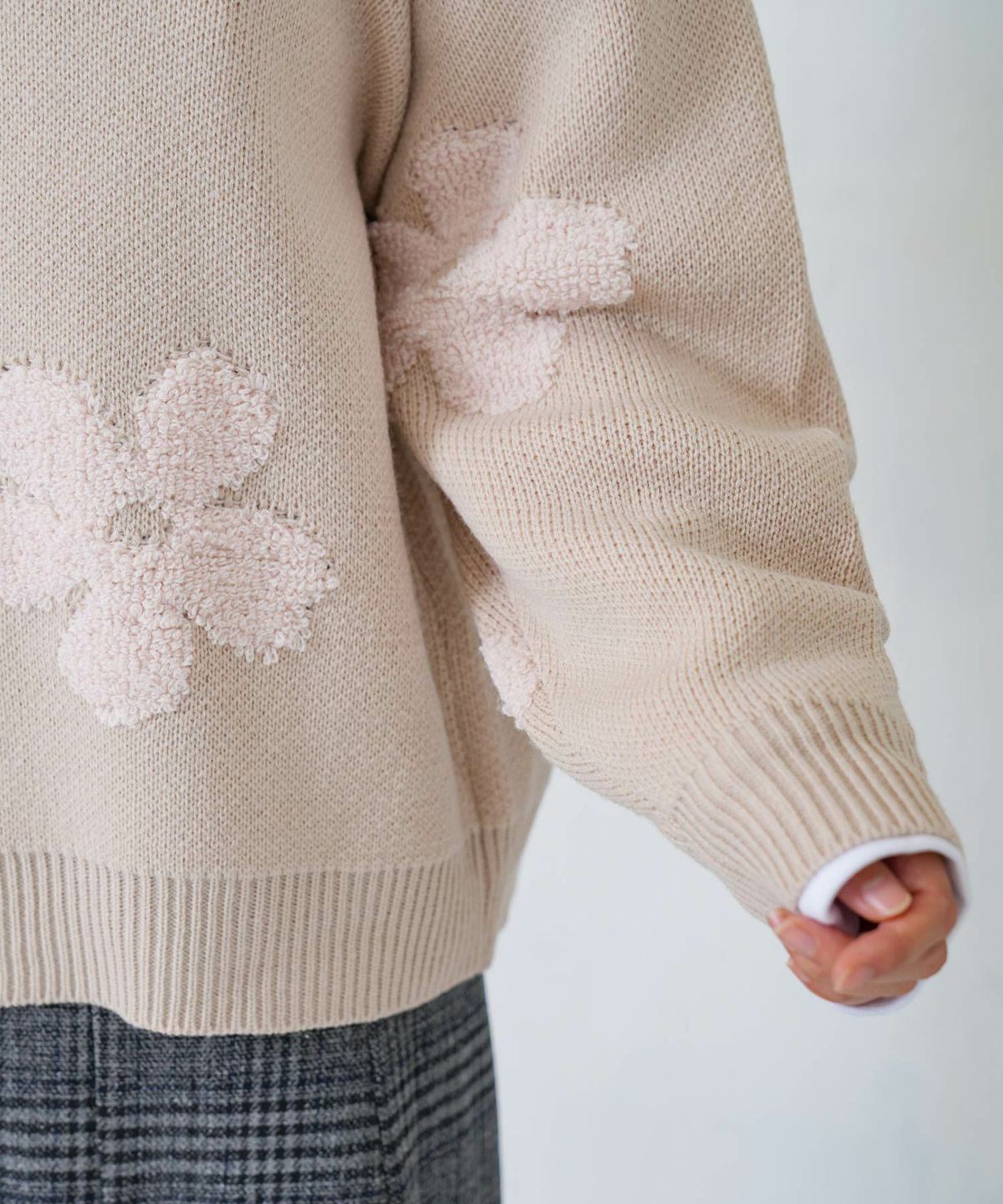 2WAYお花サガラ刺繍ジャガードニットカーディガン-7